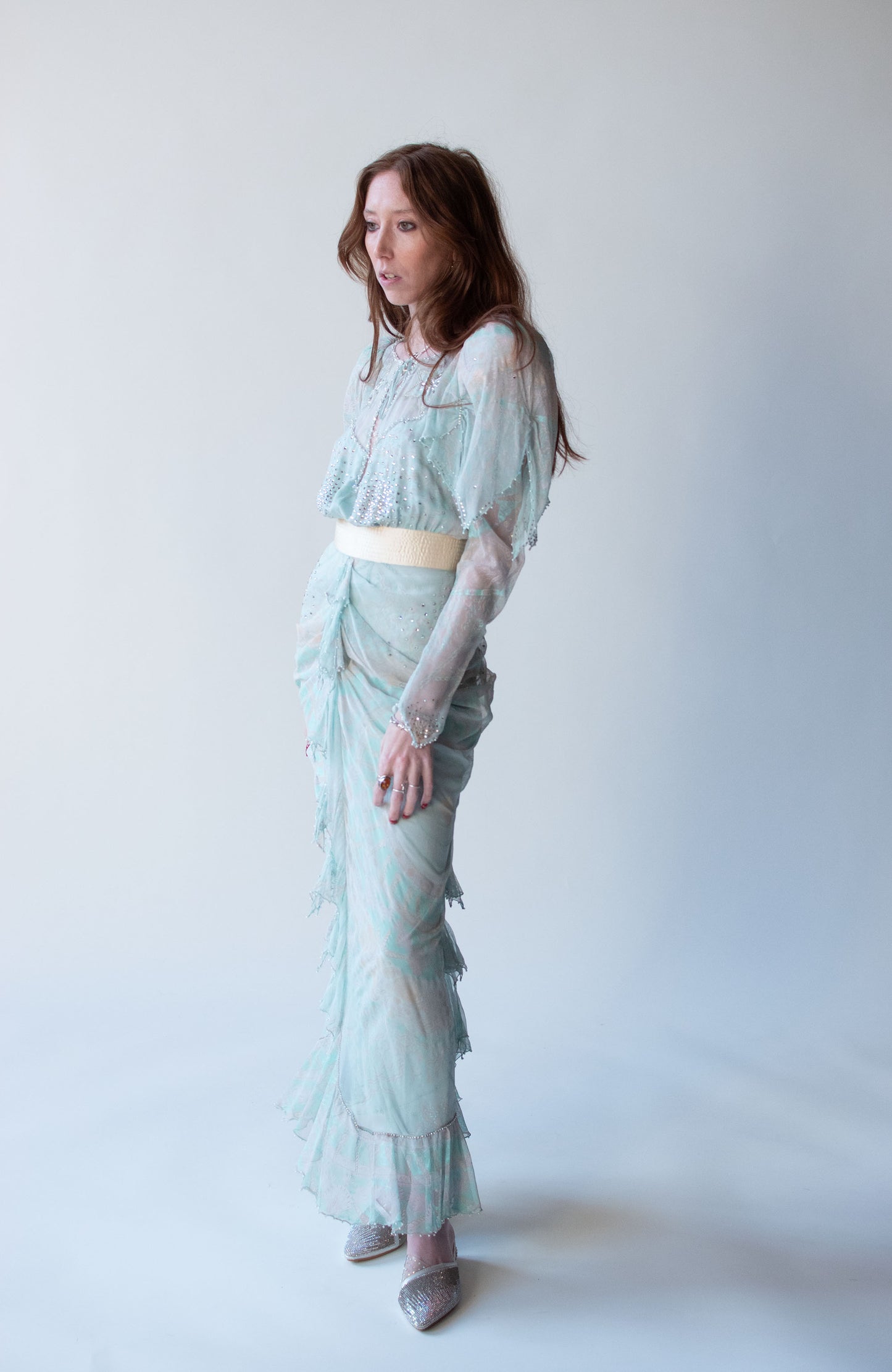Seafoam Chiffon Dress | attributed to Zandra Rhodes