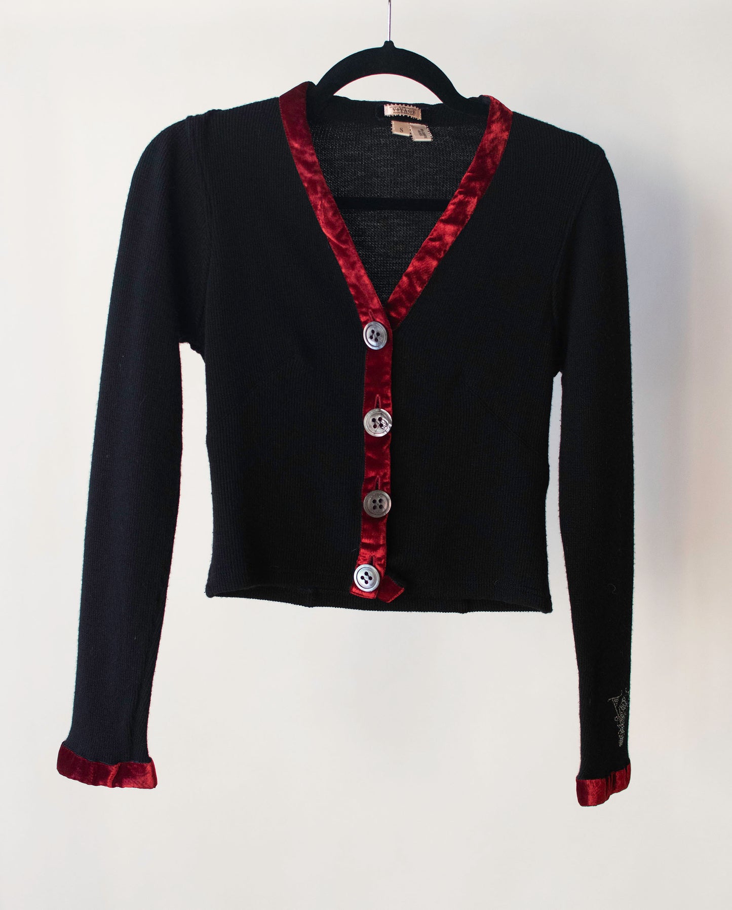 Black Cardigan W/ Velvet Trim | Voyage