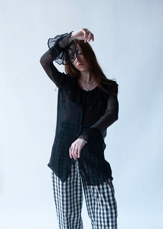 1990s Ruffled Collar Chiffon Blouse | Liza Bruce