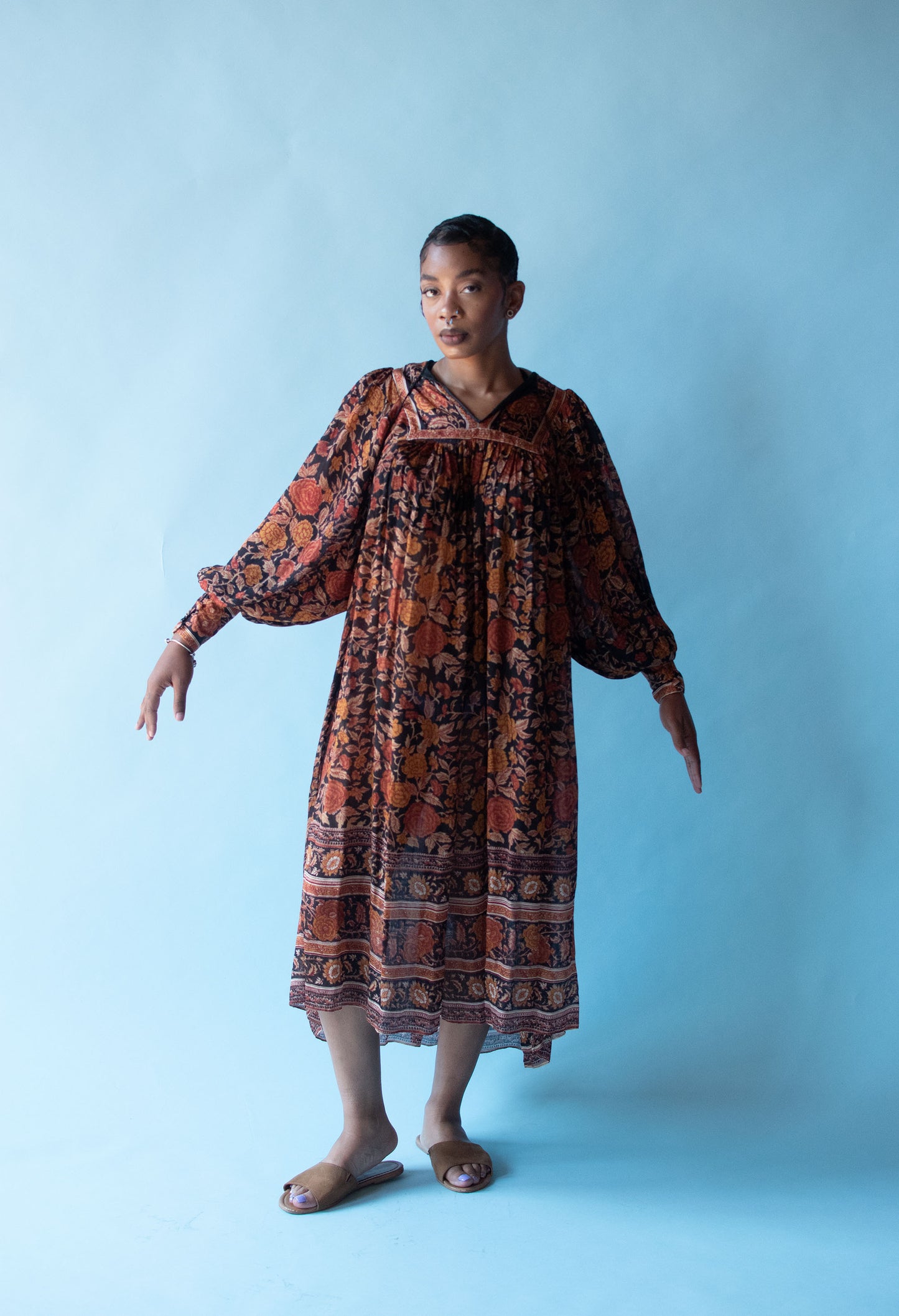 1970s Balloon Sleeve Silk Dress | Ritu Kumar for Judith Ann