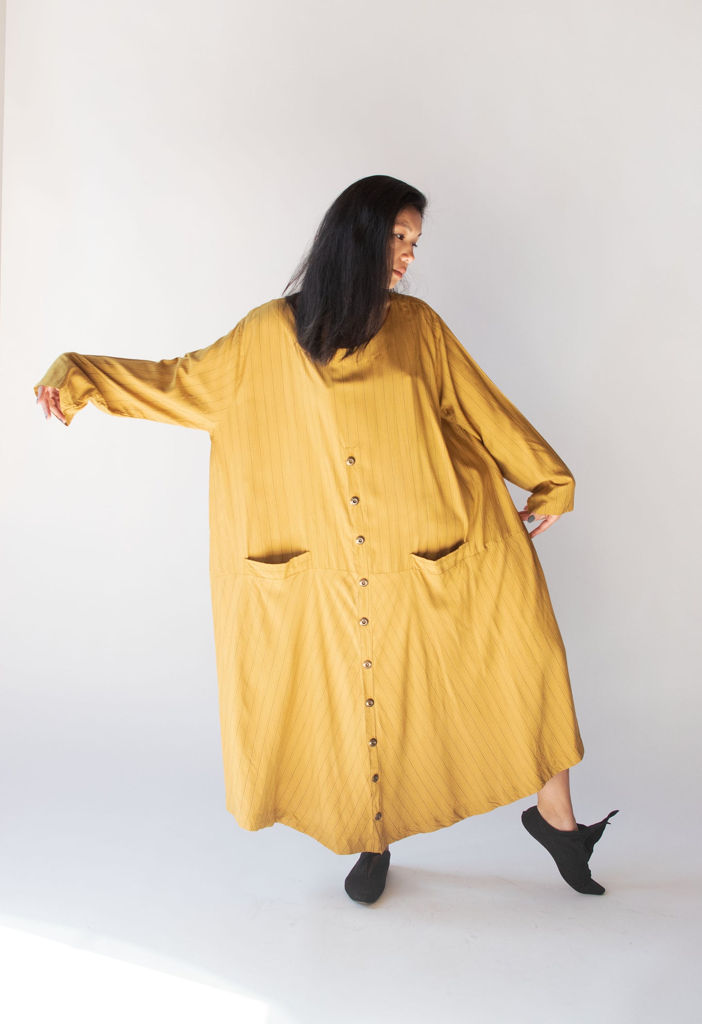 1990s Pinstripe Silk Dress | J. Morgan Puett