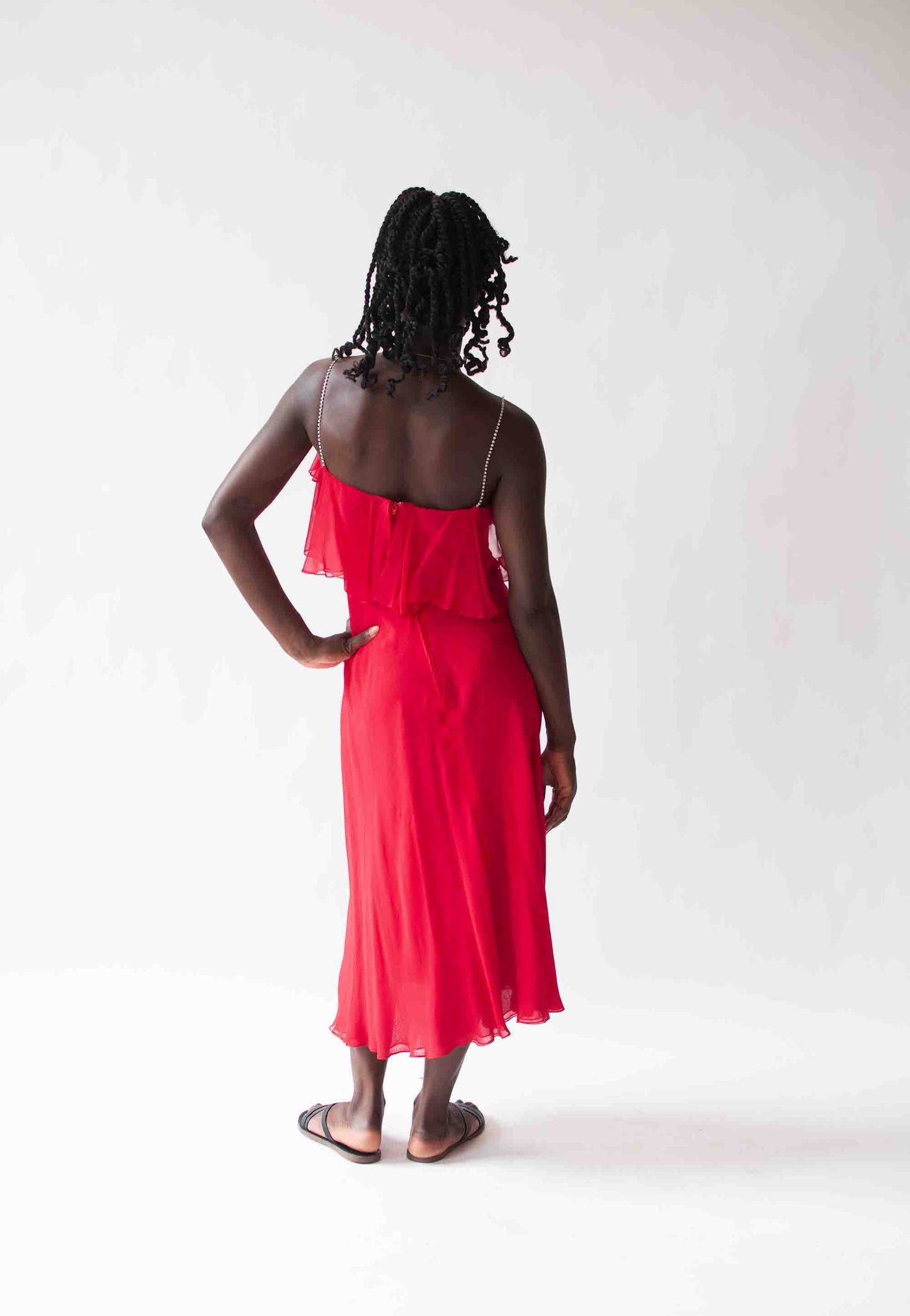 1970s Red Chiffon Dress | Pauline Trigere