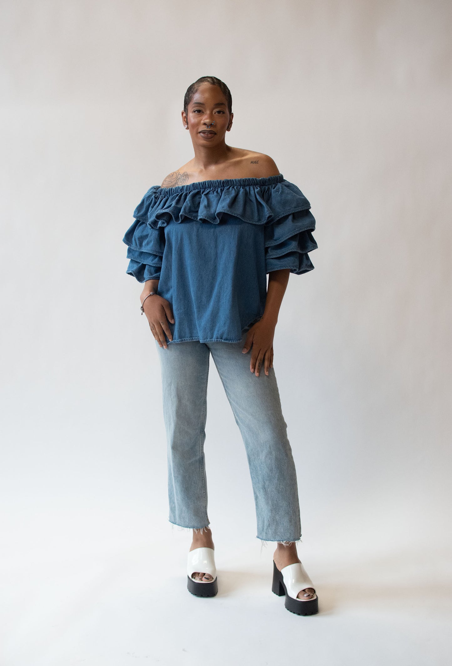 Denim Ruffle Top | Jan Barbaglio