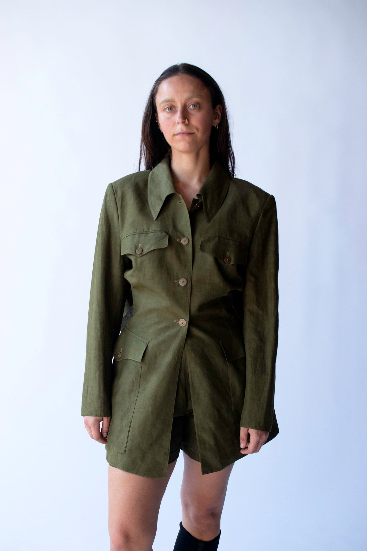 Olive Shorts Suit | Claude Montana