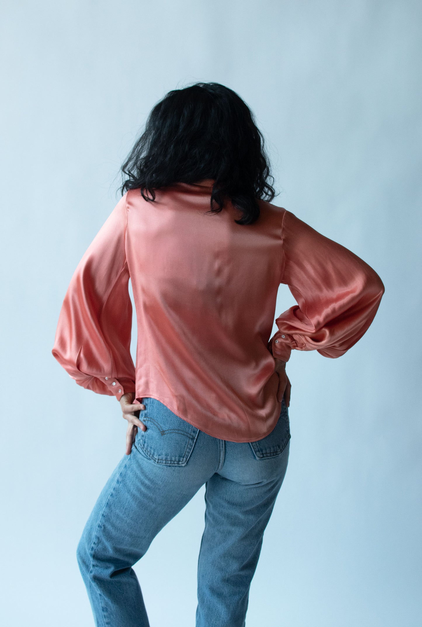 1950s Salmon Bishop Sleeve Blouse