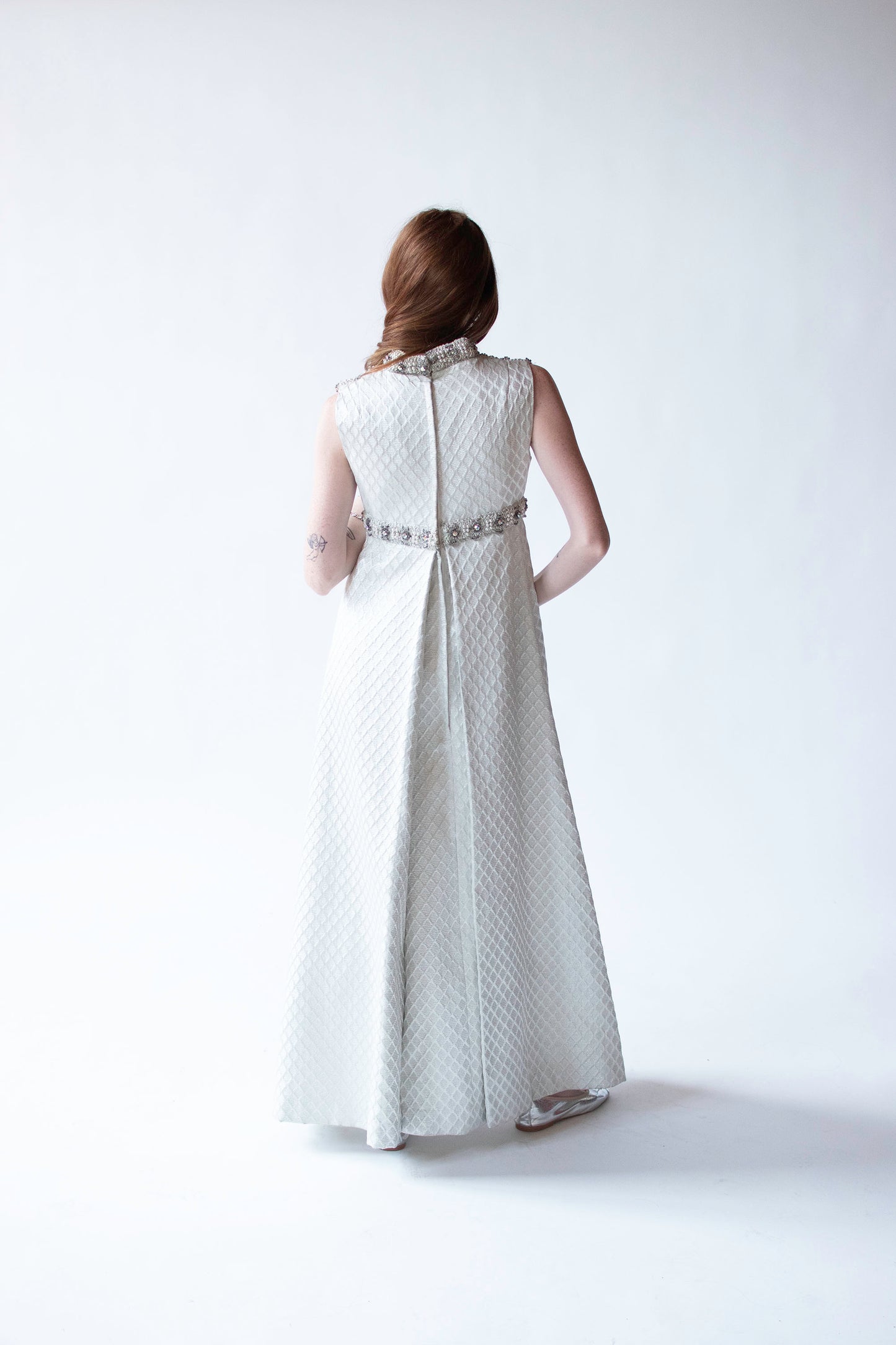 1960s SIlver Brocade Gown