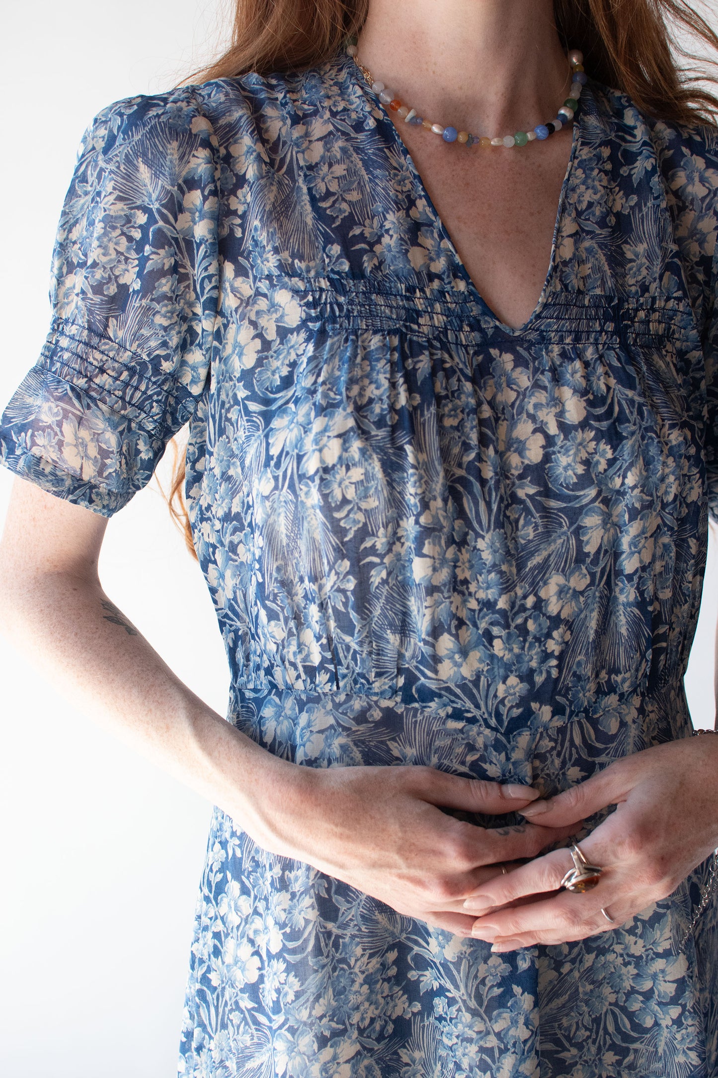 1930s Blue Floral Print Voile Dress