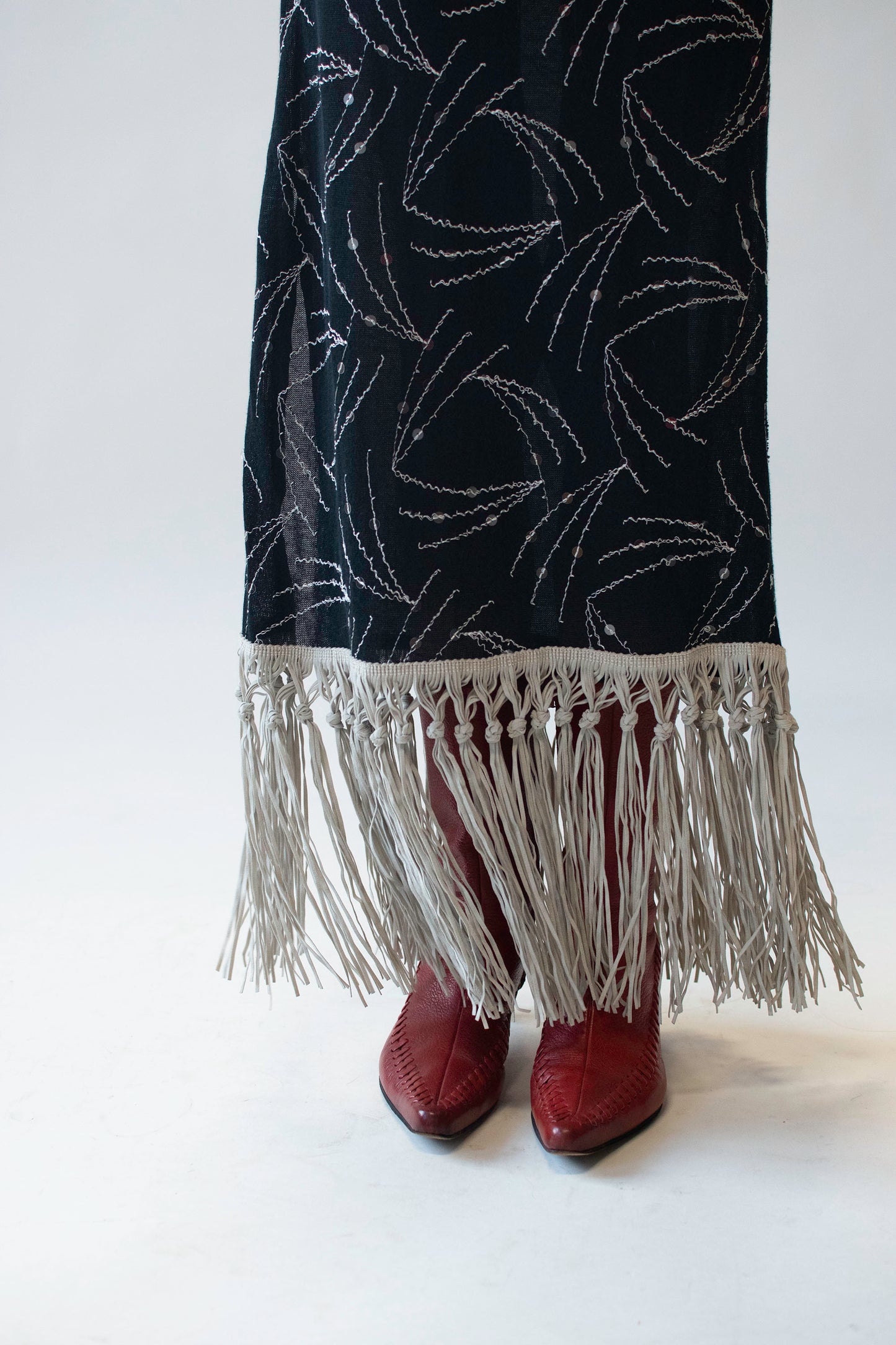 Black Knit Skirt w/ sequins and fringe | Voyage Invest in the Original