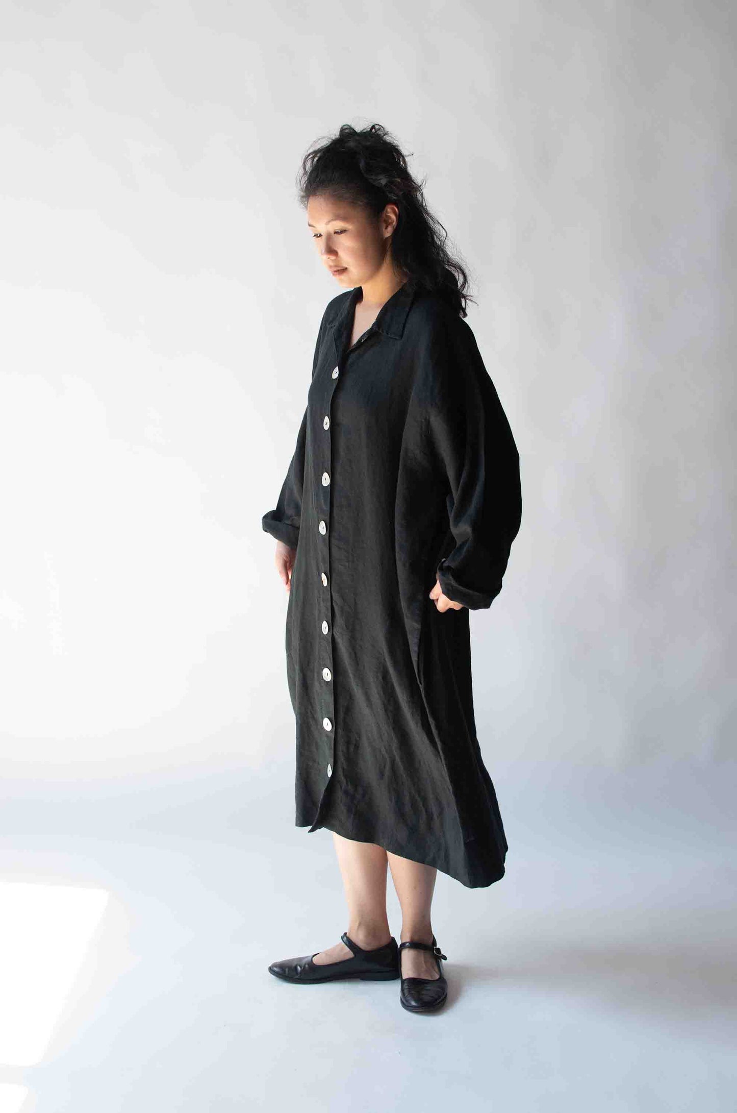 1990s Black Linen Dress
