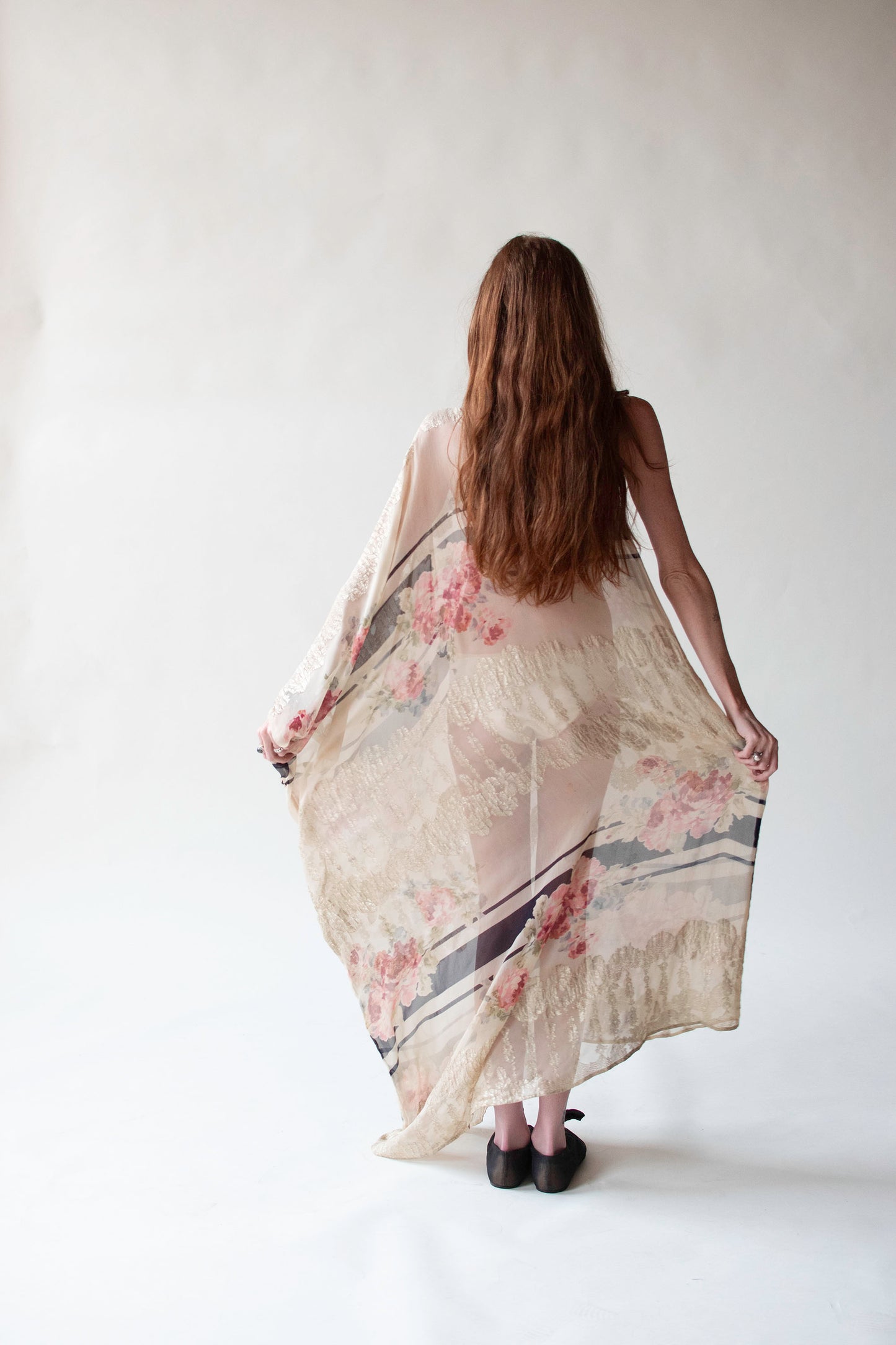 One Shoulder Chiffon & Lamé Caftan