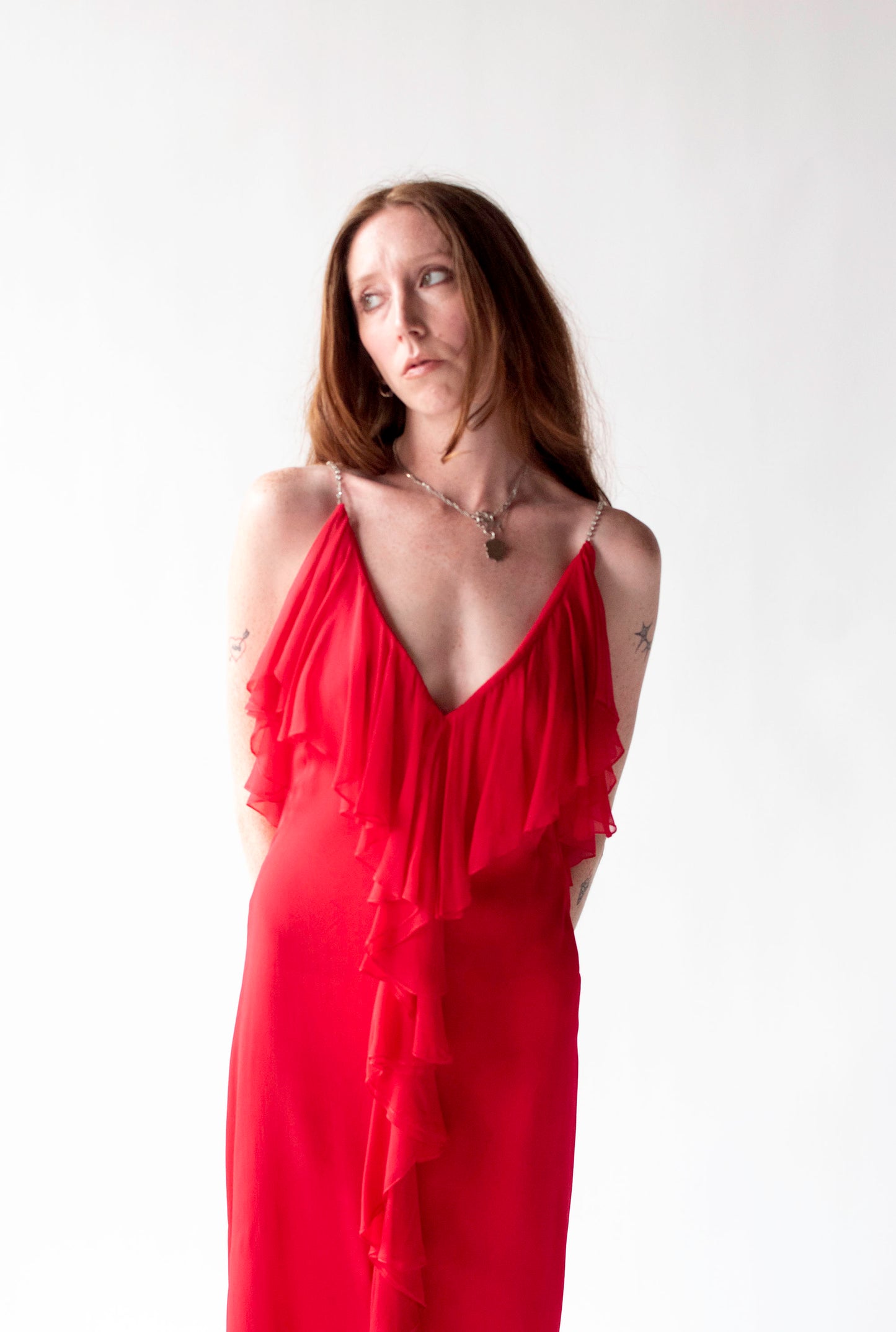 Red Chiffon Dress| Pauline Trigeré