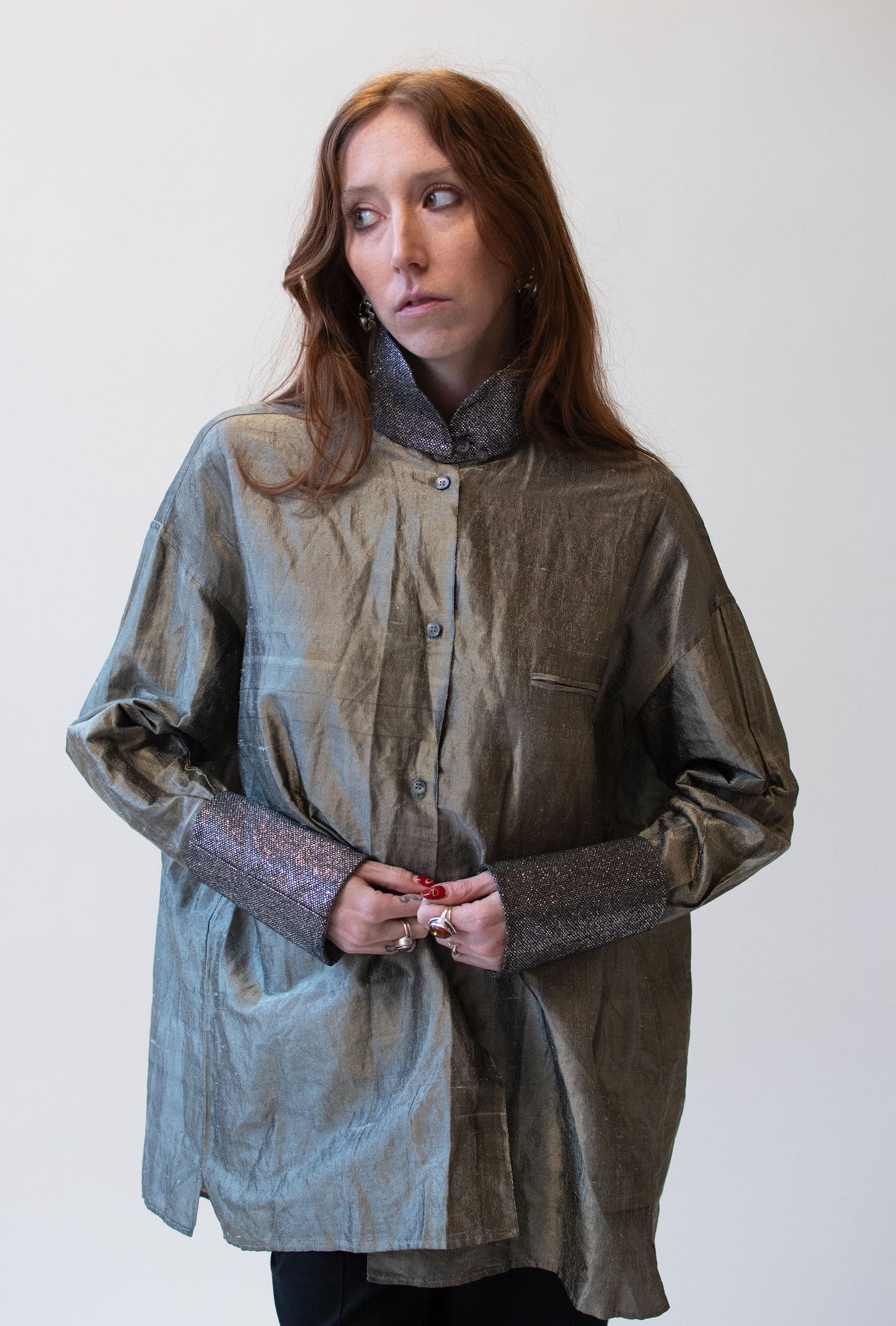 Silk Blouse w/ Metallic Cuffs | Romeo Gigli 1992