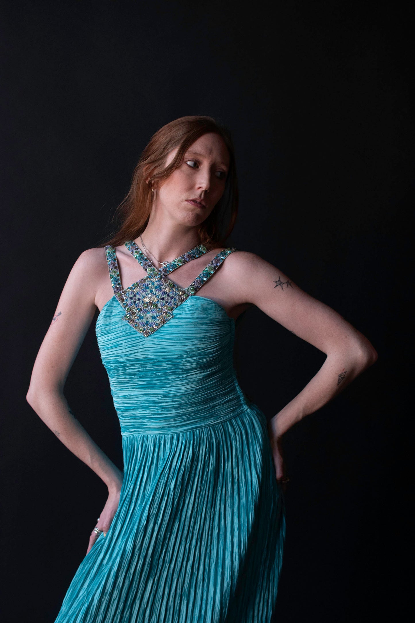 Beaded Plisse Gown | Mary Mcfadden