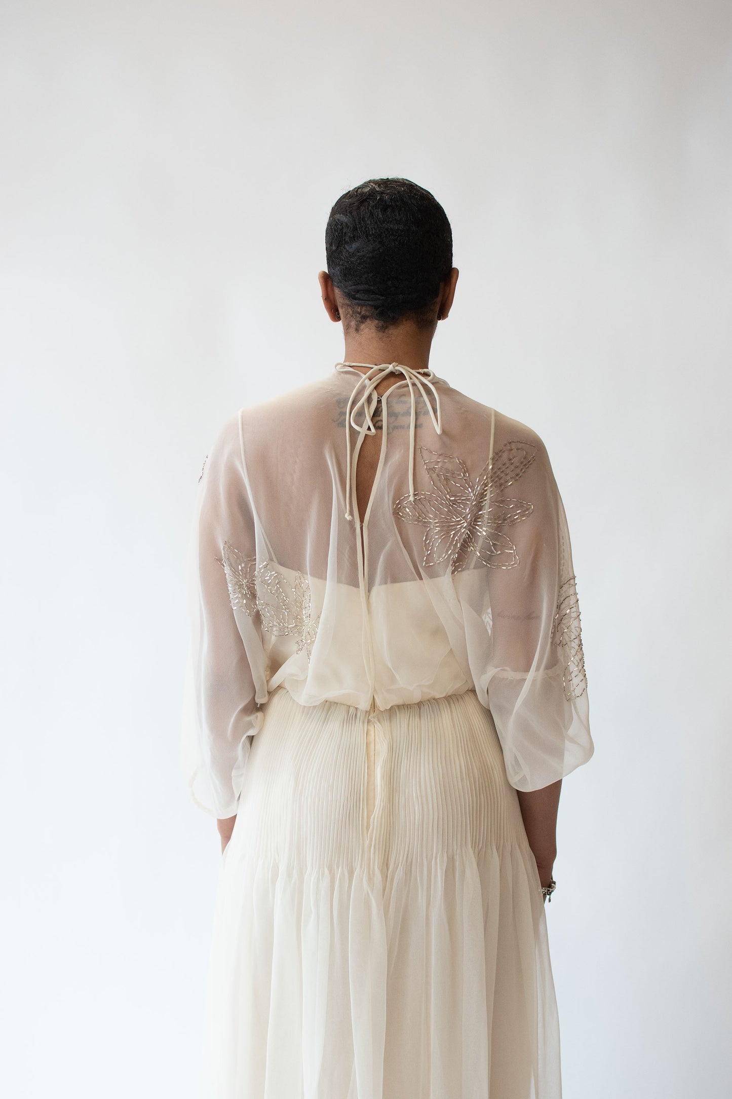 1980s Cream Chiffon Dress