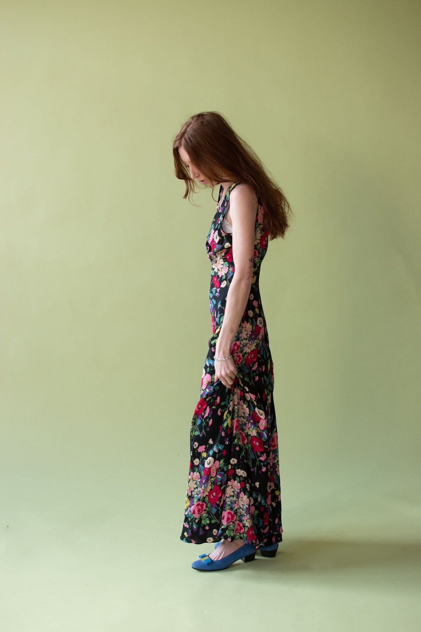 1930s Floral Print Crepe Dress