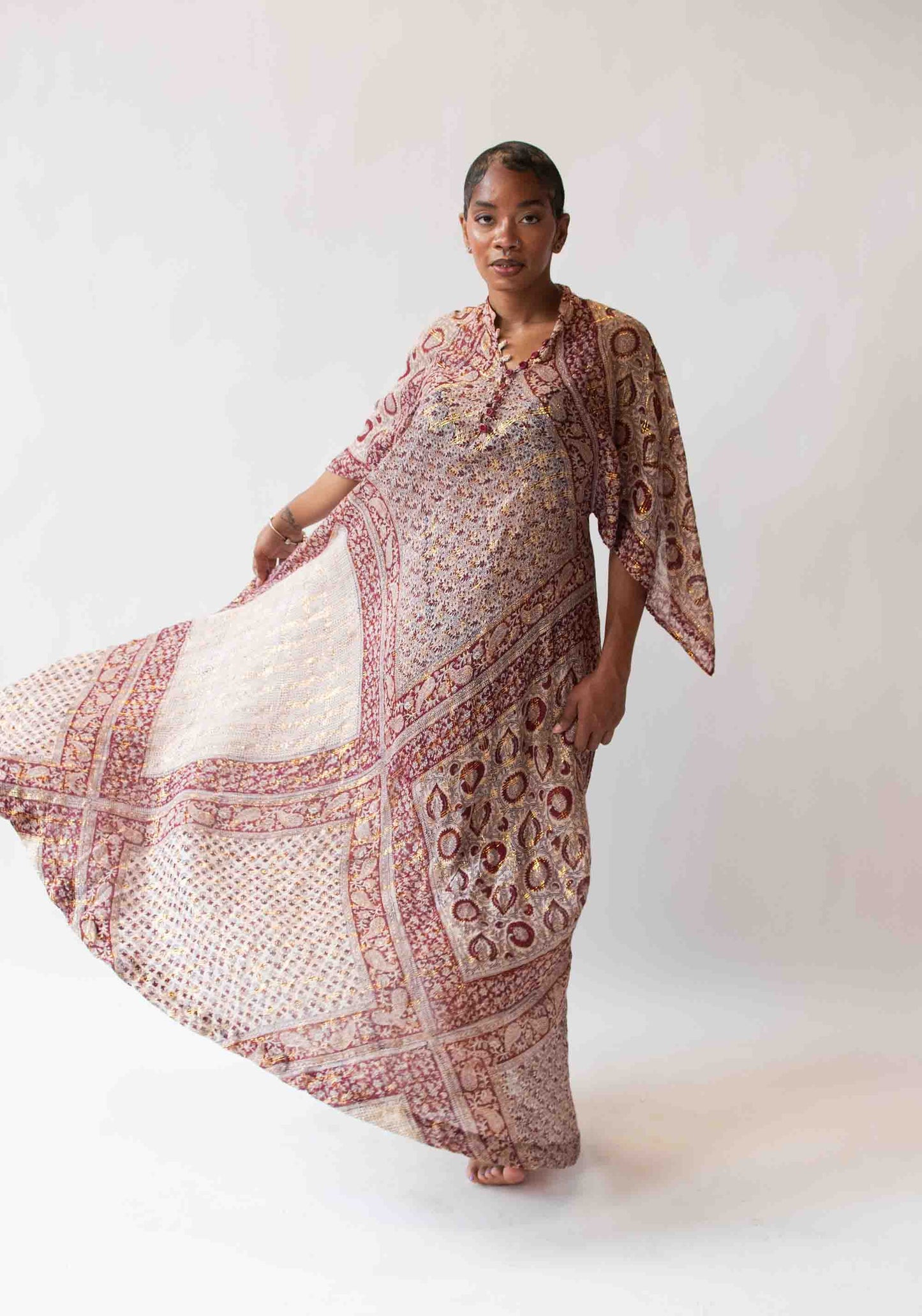 1970s Indian Gauze Lurex Caftan | Abraham and Straus