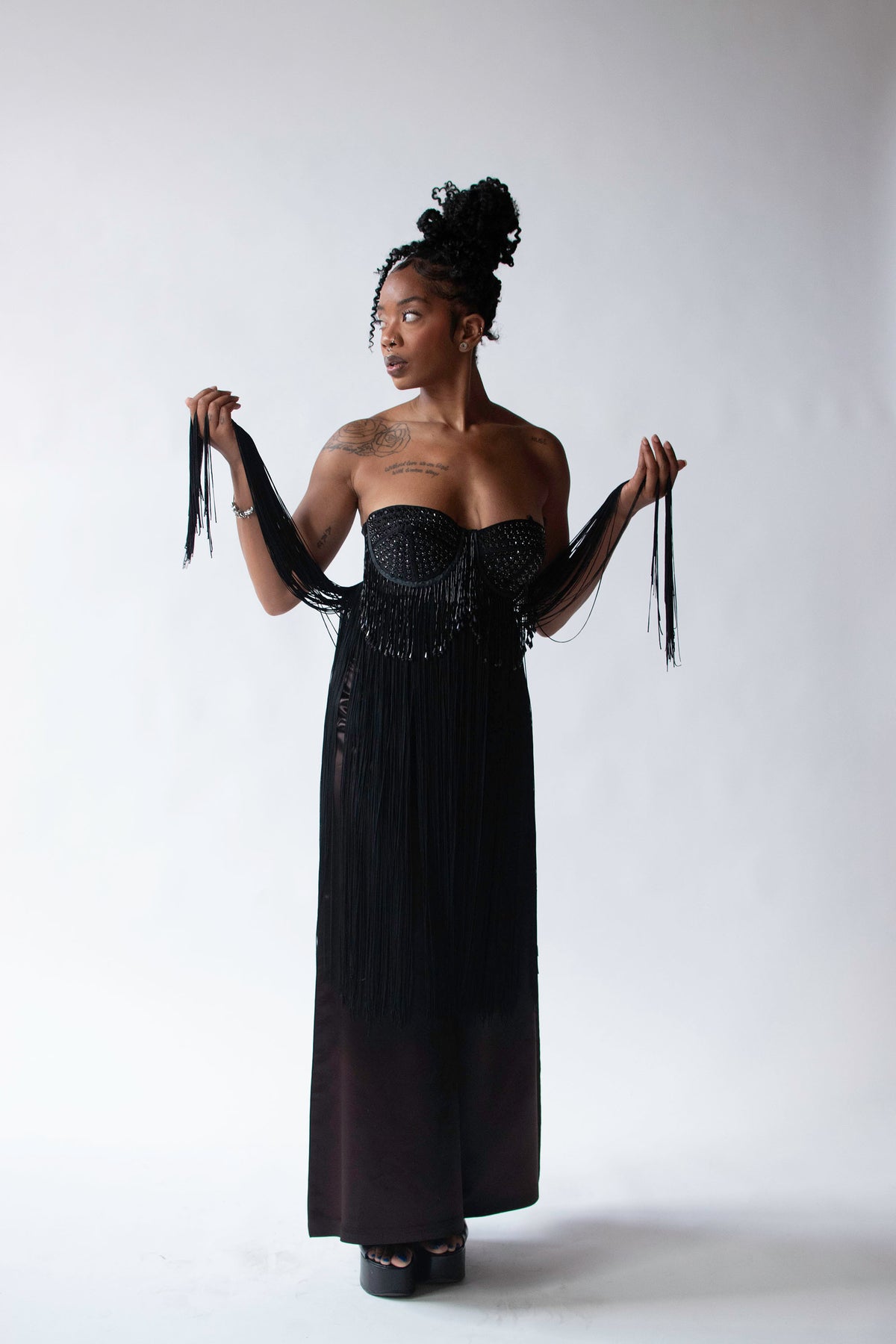 1980s Black Fringe Bustier | Helen Storey