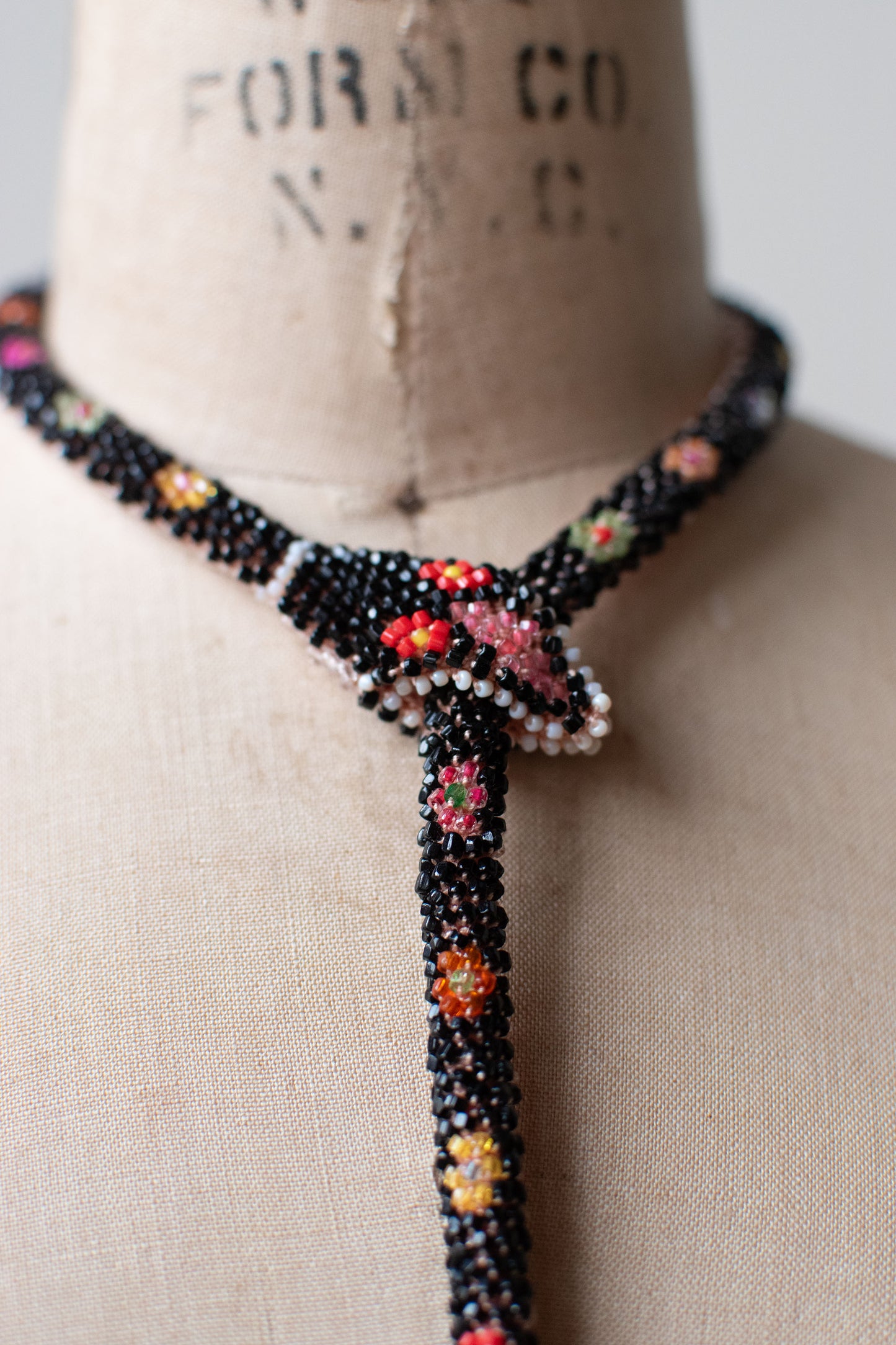Bead Crochet Snake | Black W/ Multi Color Flowers