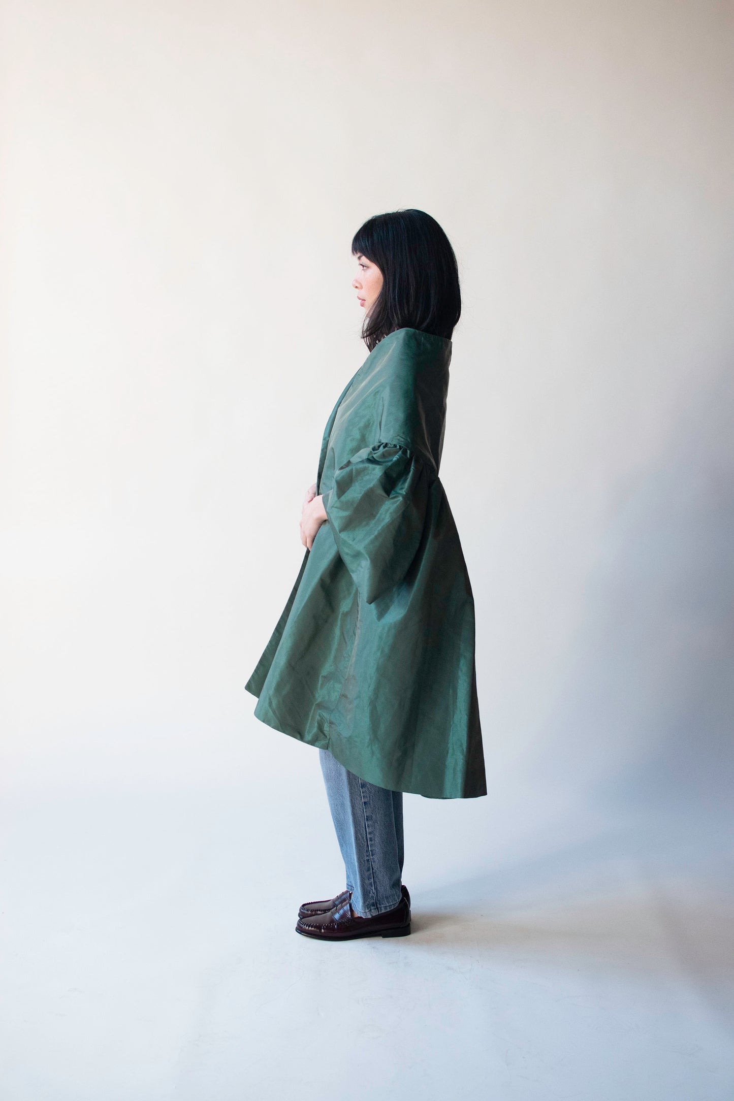Iridescent Green Evening Coat | Victor Costa