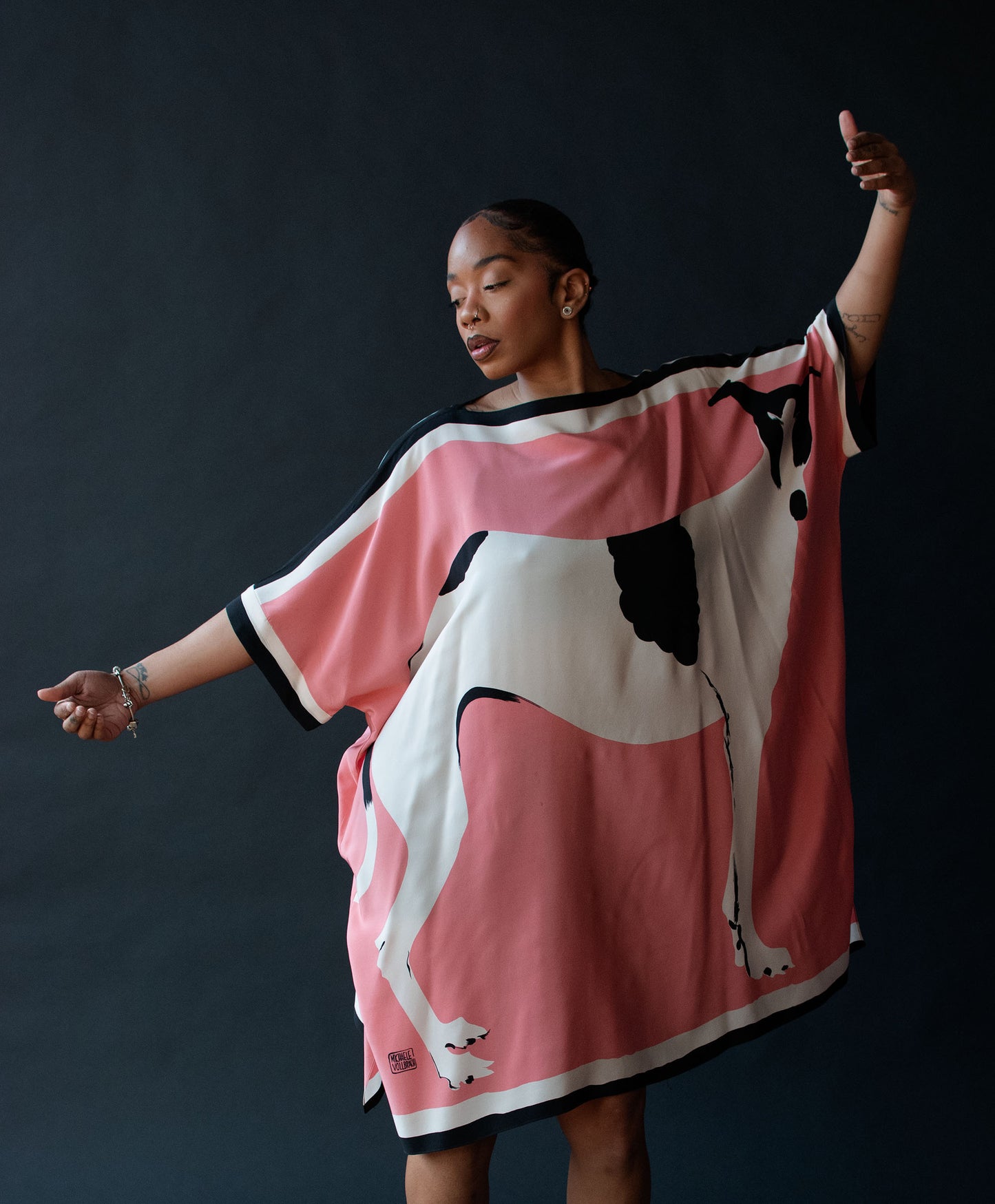 1980s Greyhound print silk caftan | Michael Vollbracht