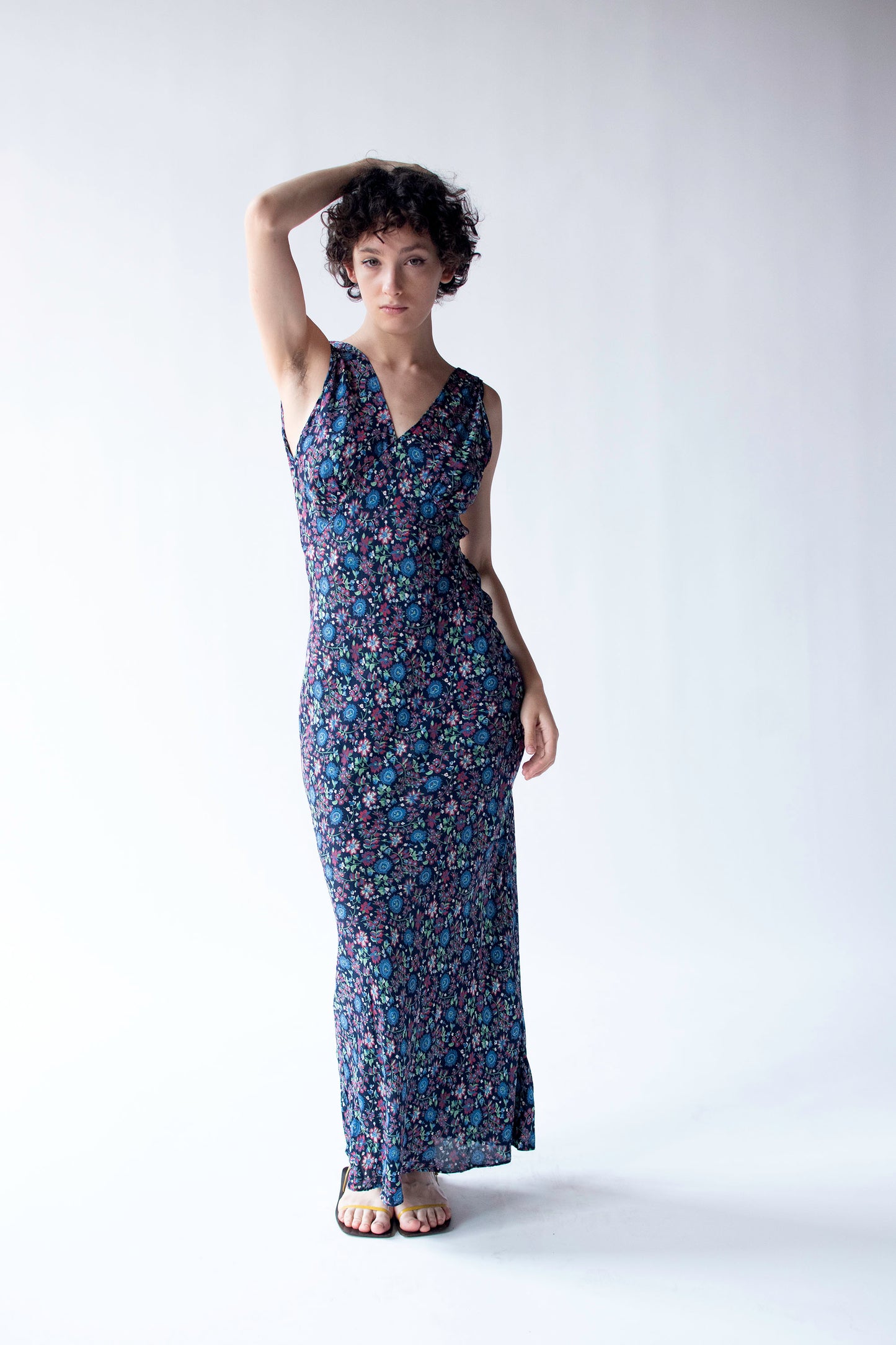 1930s Dark Floral Print Dress