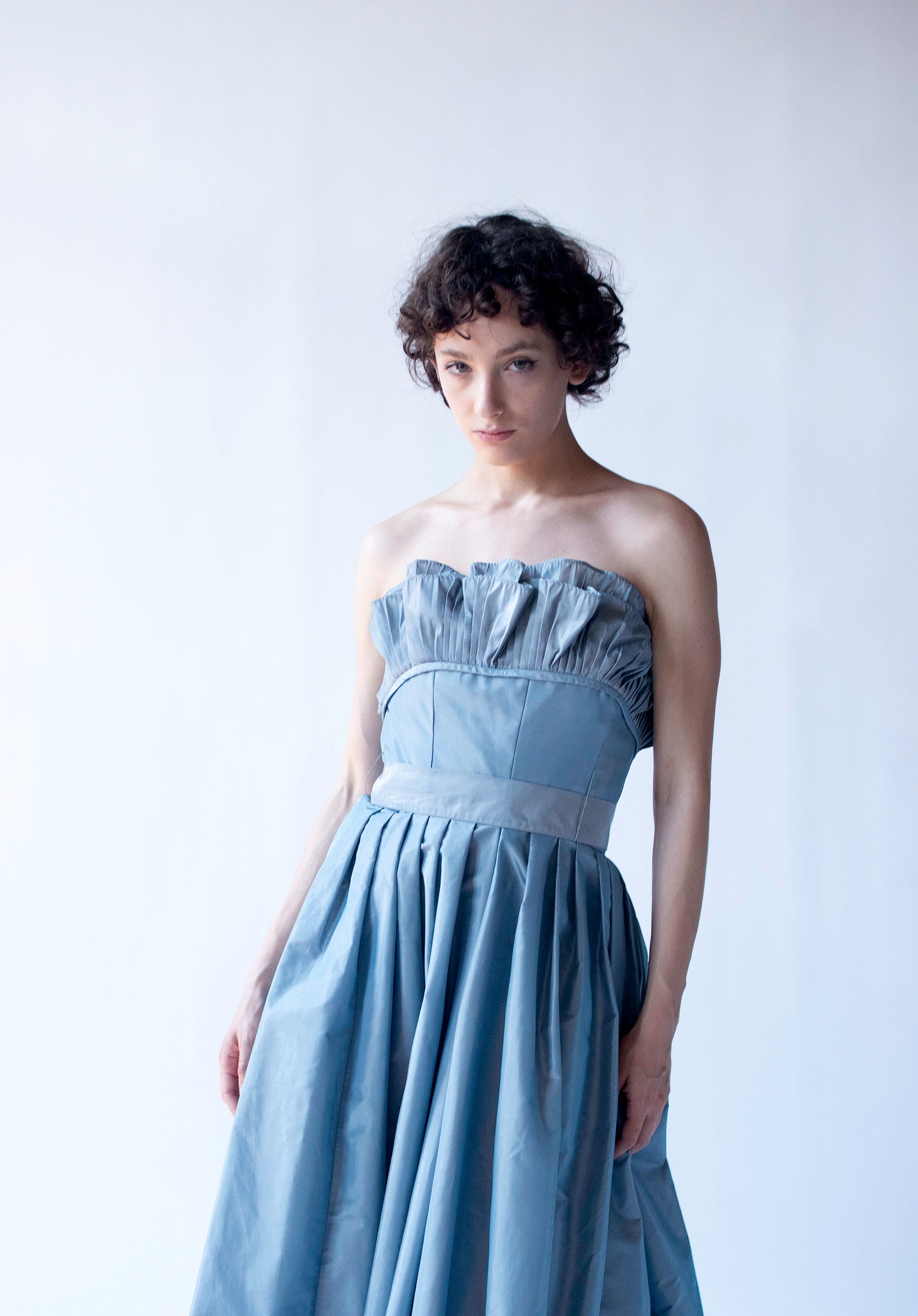 Ice Blue Ruffled Gown | Victor Costa
