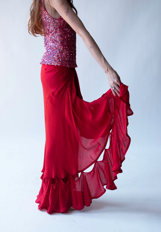 Red Silk Skirt | Yves Saint Laurent Rive Gauche FW 2003