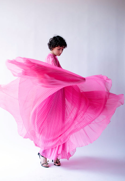 1970s Pink Polka Dot Chiffon Dress | Geoffrey Beene
