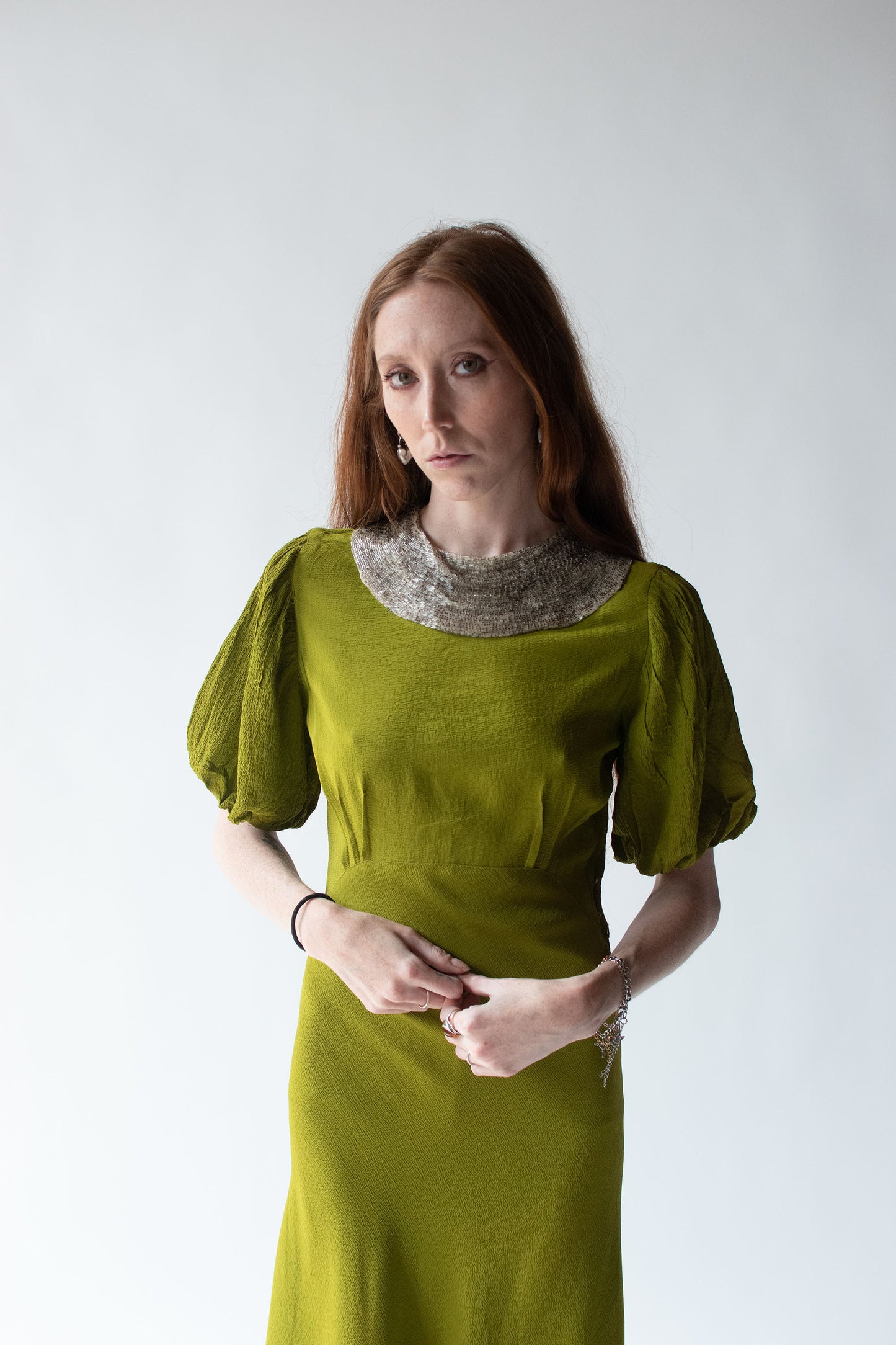 1930s Acid Green Crepe Dress