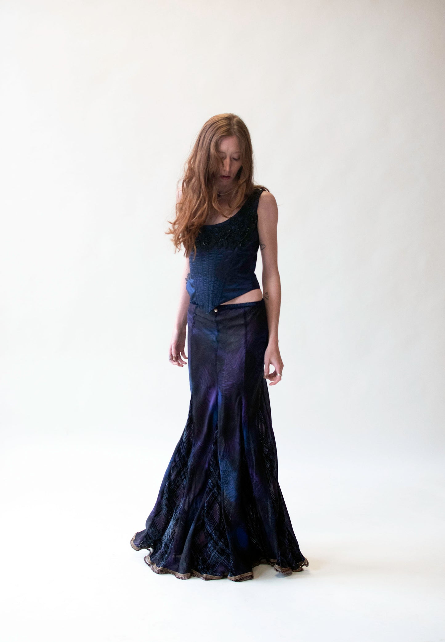 Peacock print skirt with Devore Velvet Gussets | Voyage Invest in the Origina