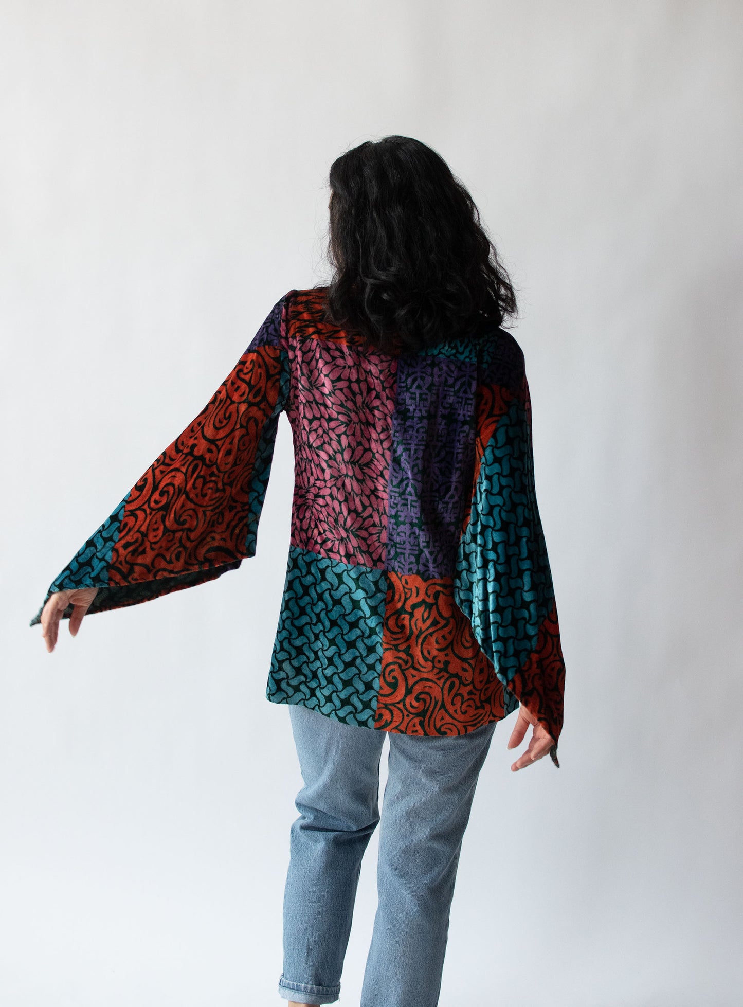 1960s Patchwork Print Velvet Blouse