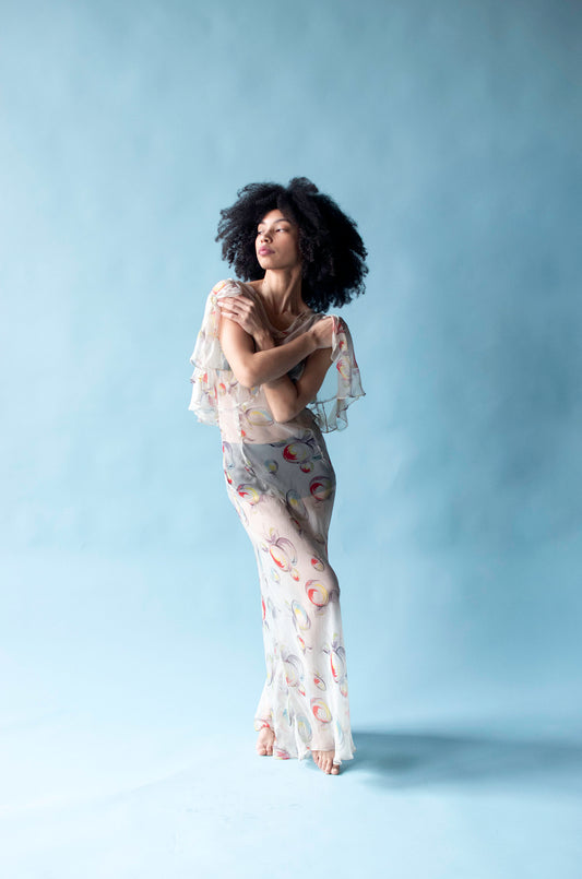 1930s Fruit Print Chiffon Dress