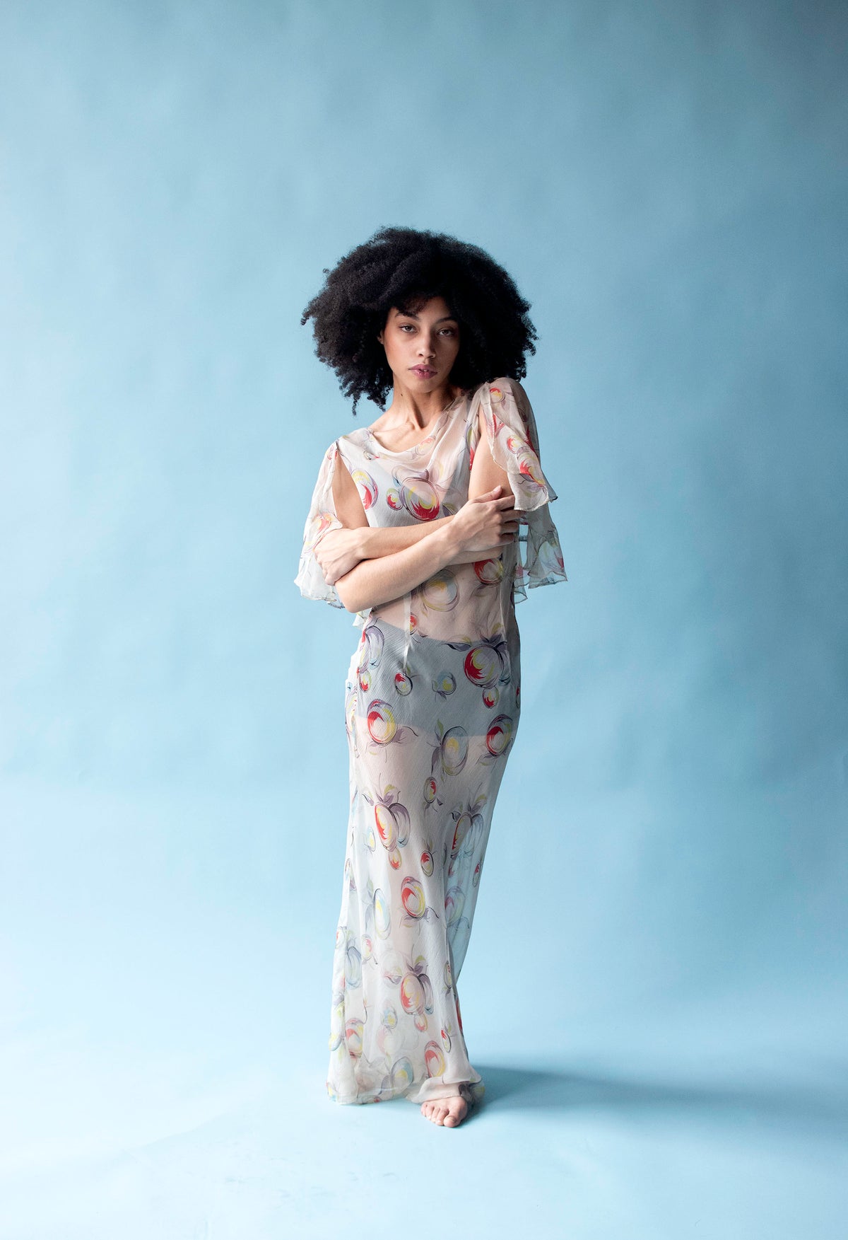 1930s Fruit Print Chiffon Dress