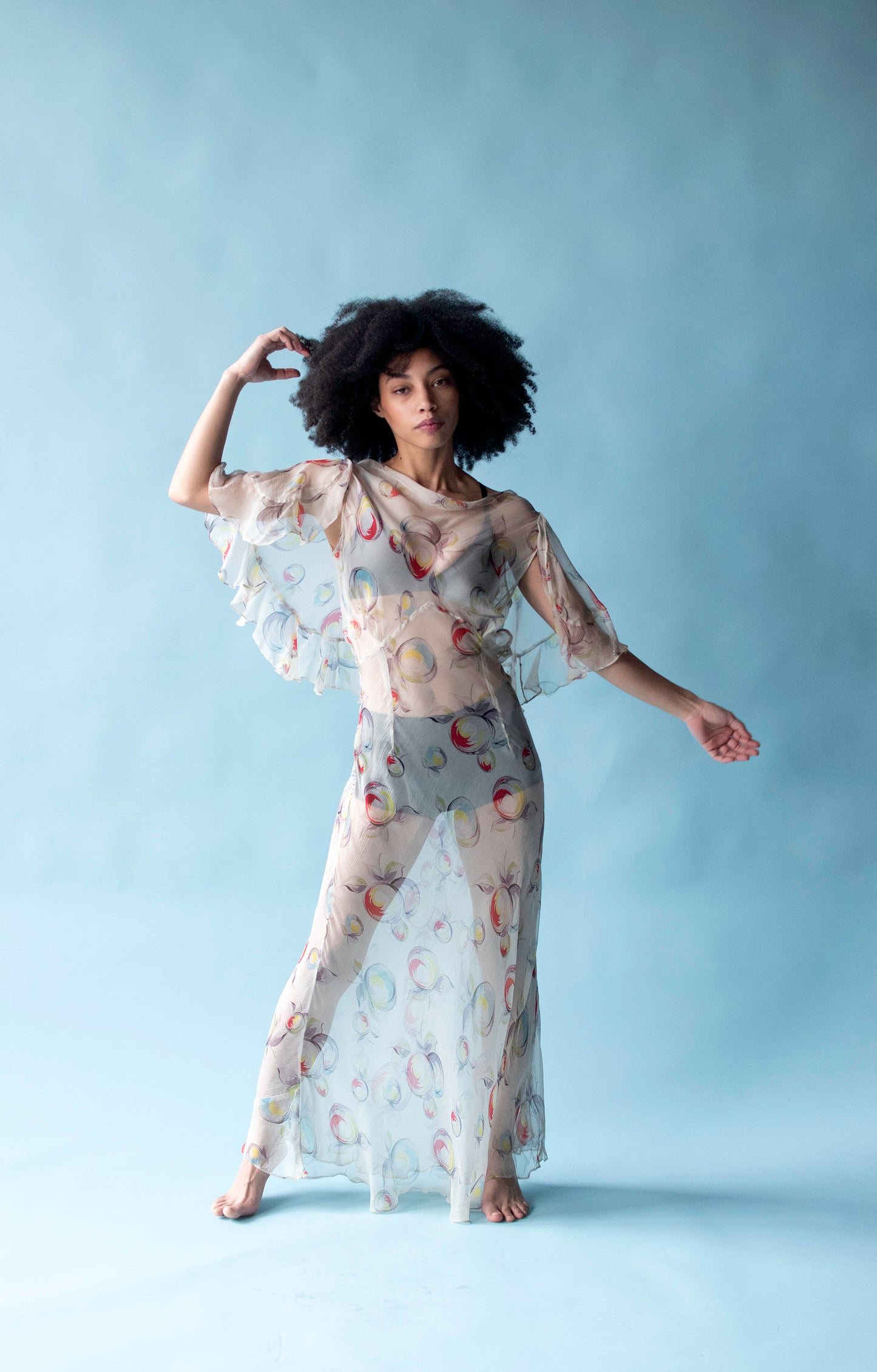 1930s Fruit Print Chiffon Dress