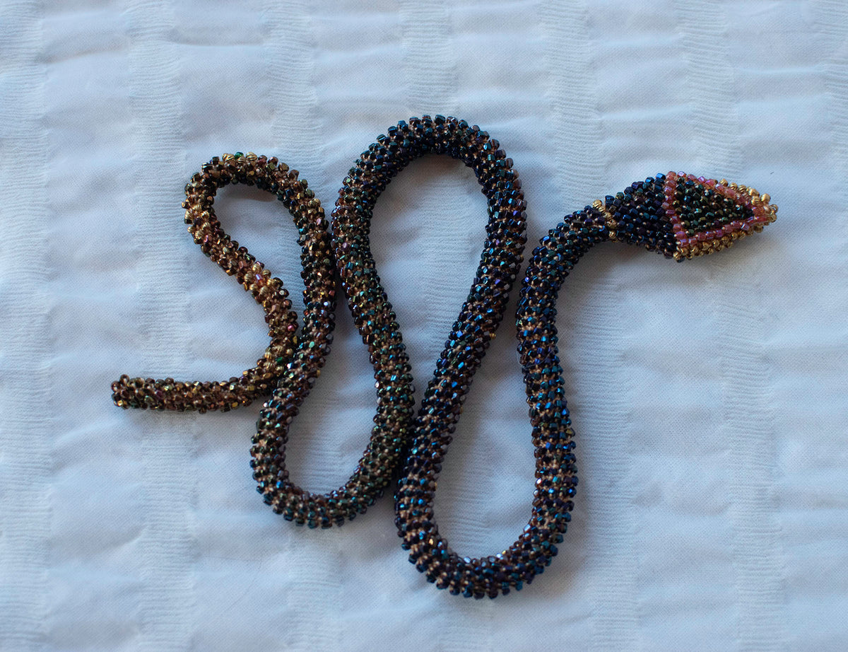 Bead Crochet Snake | Sparkly Brown Flower