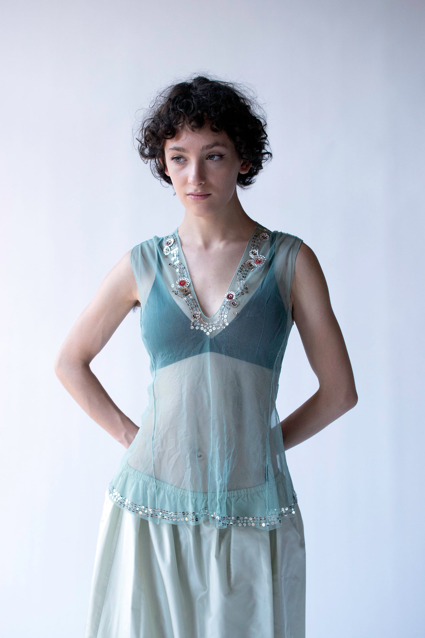 Mint Mesh Top w/ Sequins | Rozae Nichols