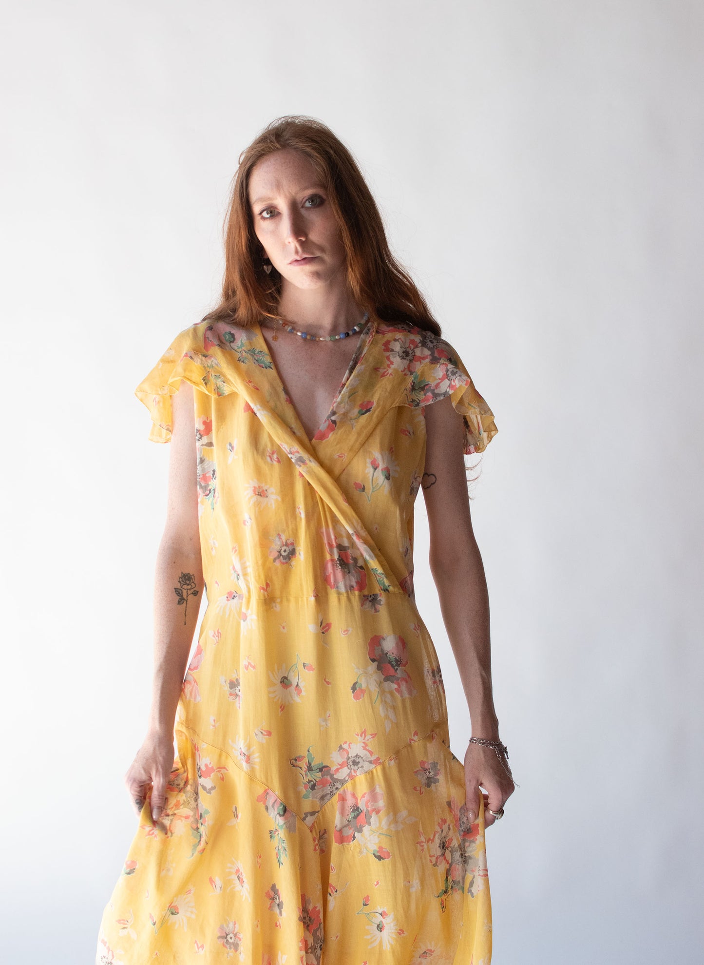 1930s Floral Print Voile Dress