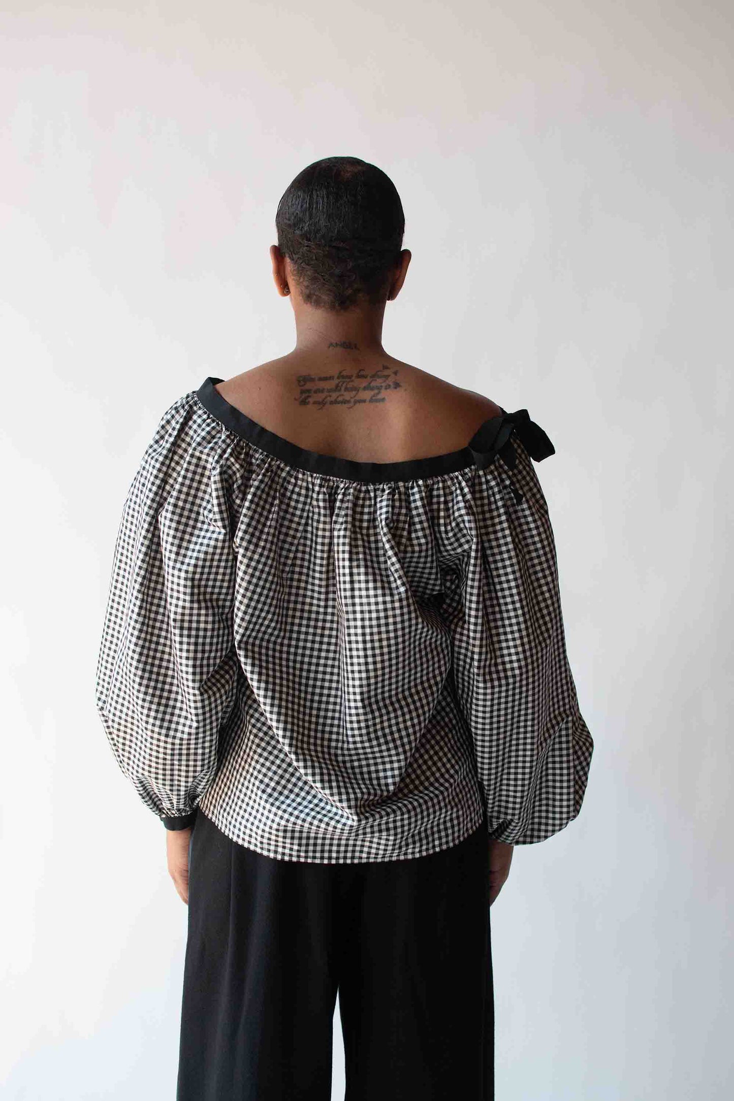 1990s Gingham Silk Balloon sleeve blouse | Isaac Mizrahi