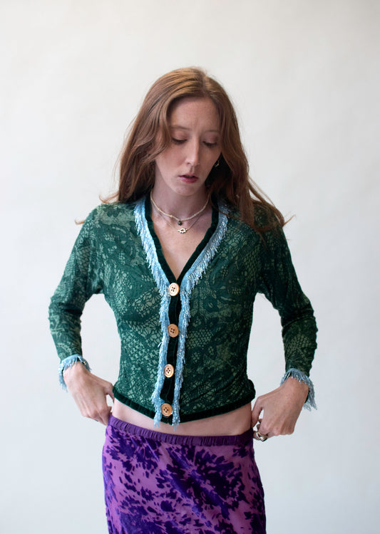 Green "Lace" Cardigan w/ beading | Voyage Invest in the Original