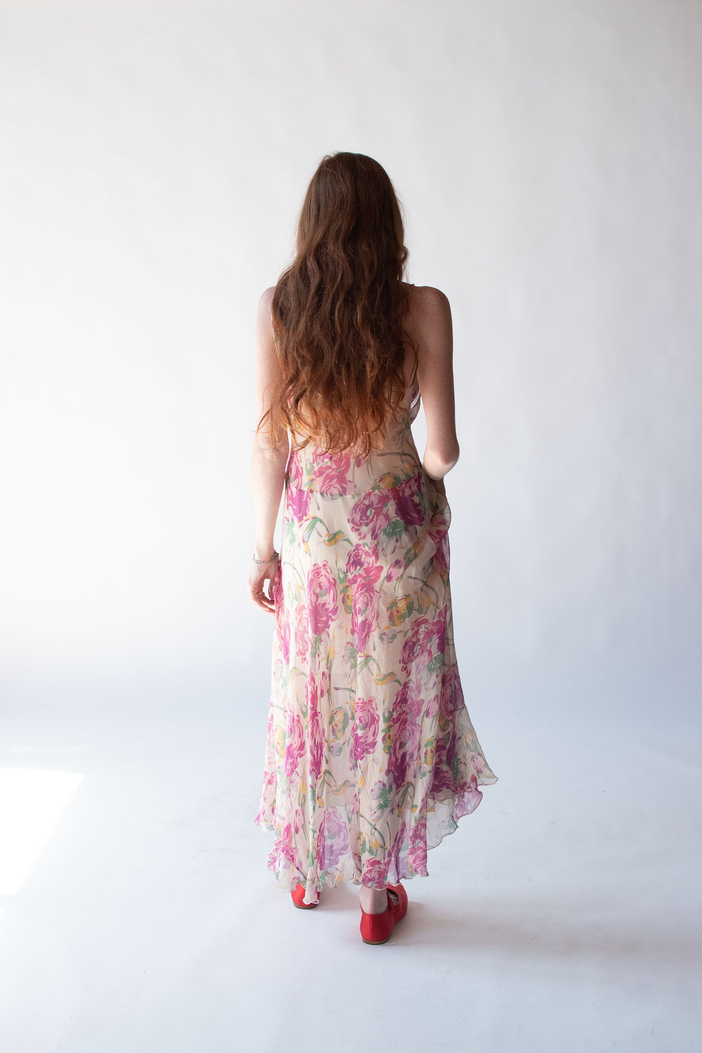 1930s Floral Print Chiffon Dress