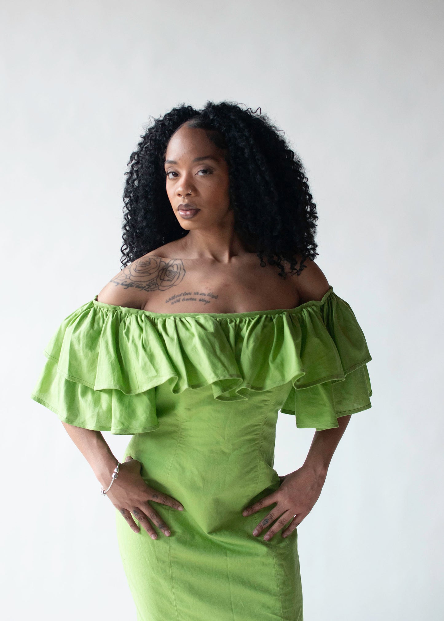 Green Ruffle Collar Dress | Jan Barboglio