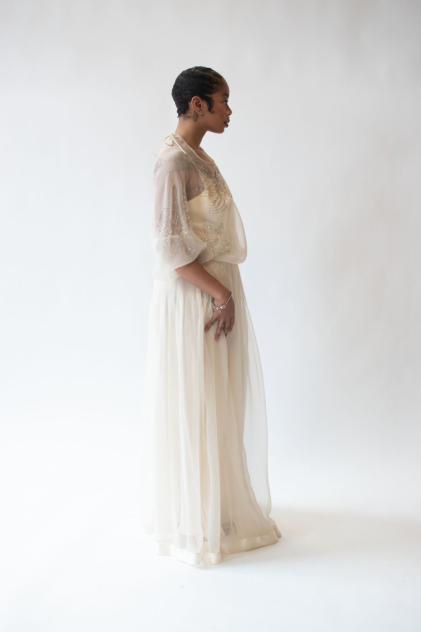 1980s Cream Chiffon Dress