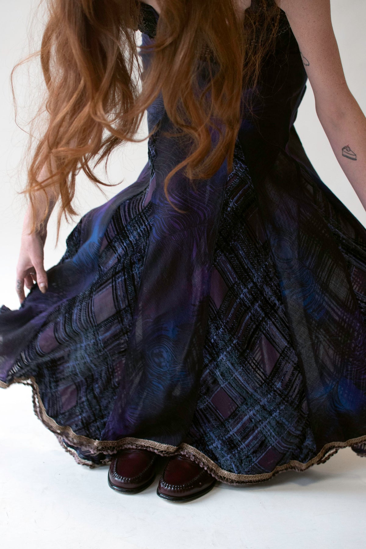 Peacock print skirt with Devore Velvet Gussets | Voyage Invest in the Origina