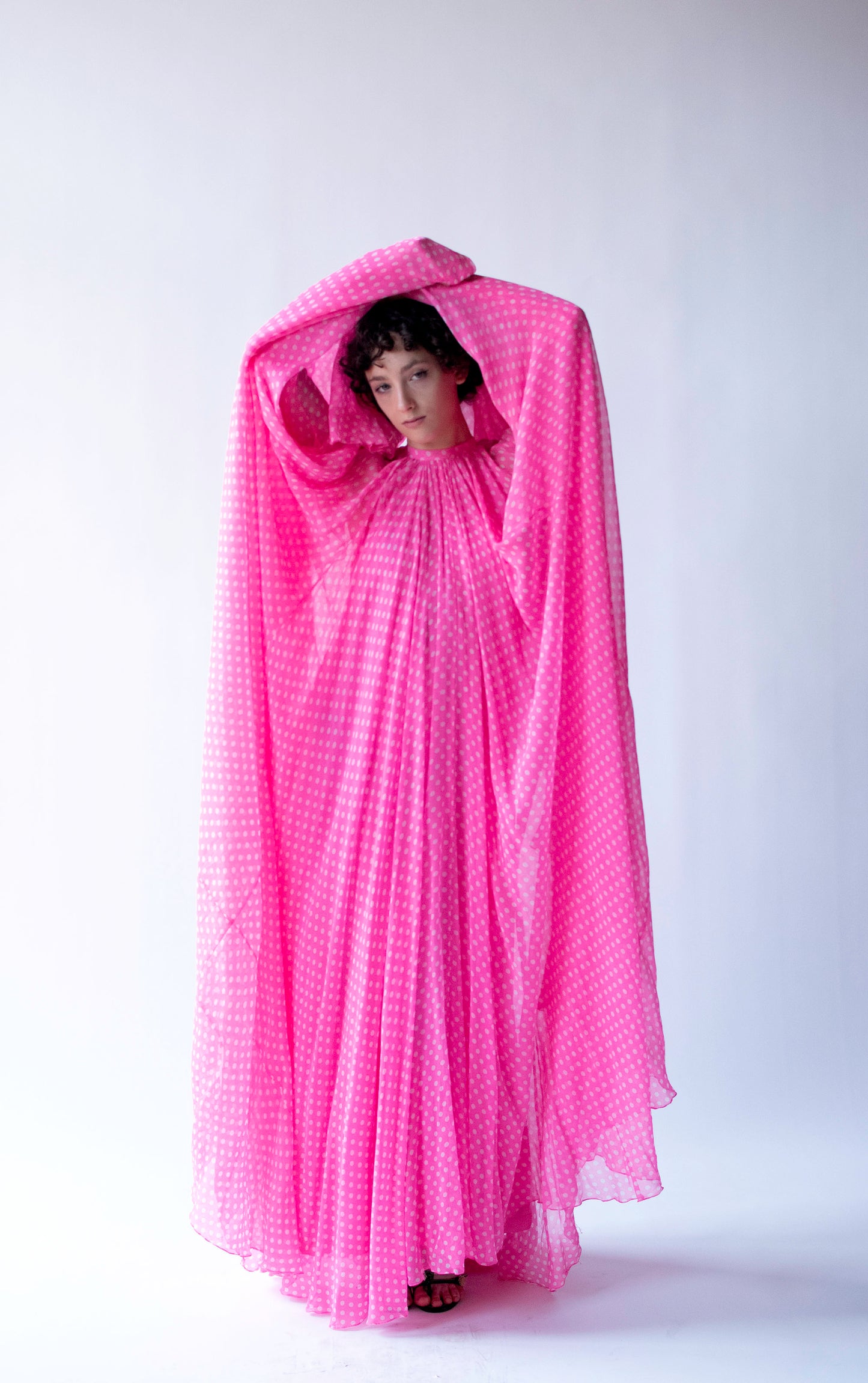 1970s Pink Polka Dot Chiffon Dress | Geoffrey Beene