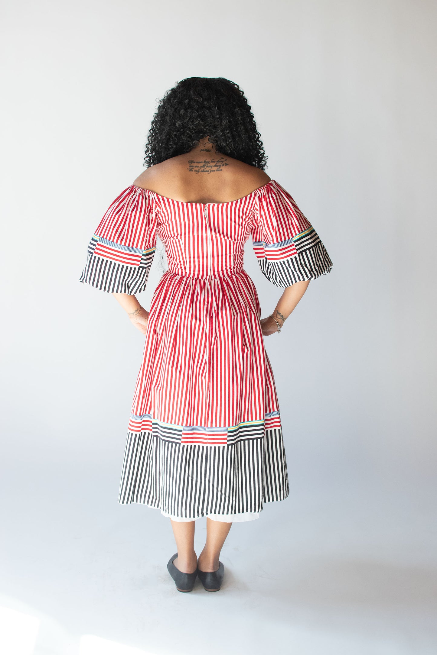 Striped Dress w/ Puff Sleeves | Victor Costa
