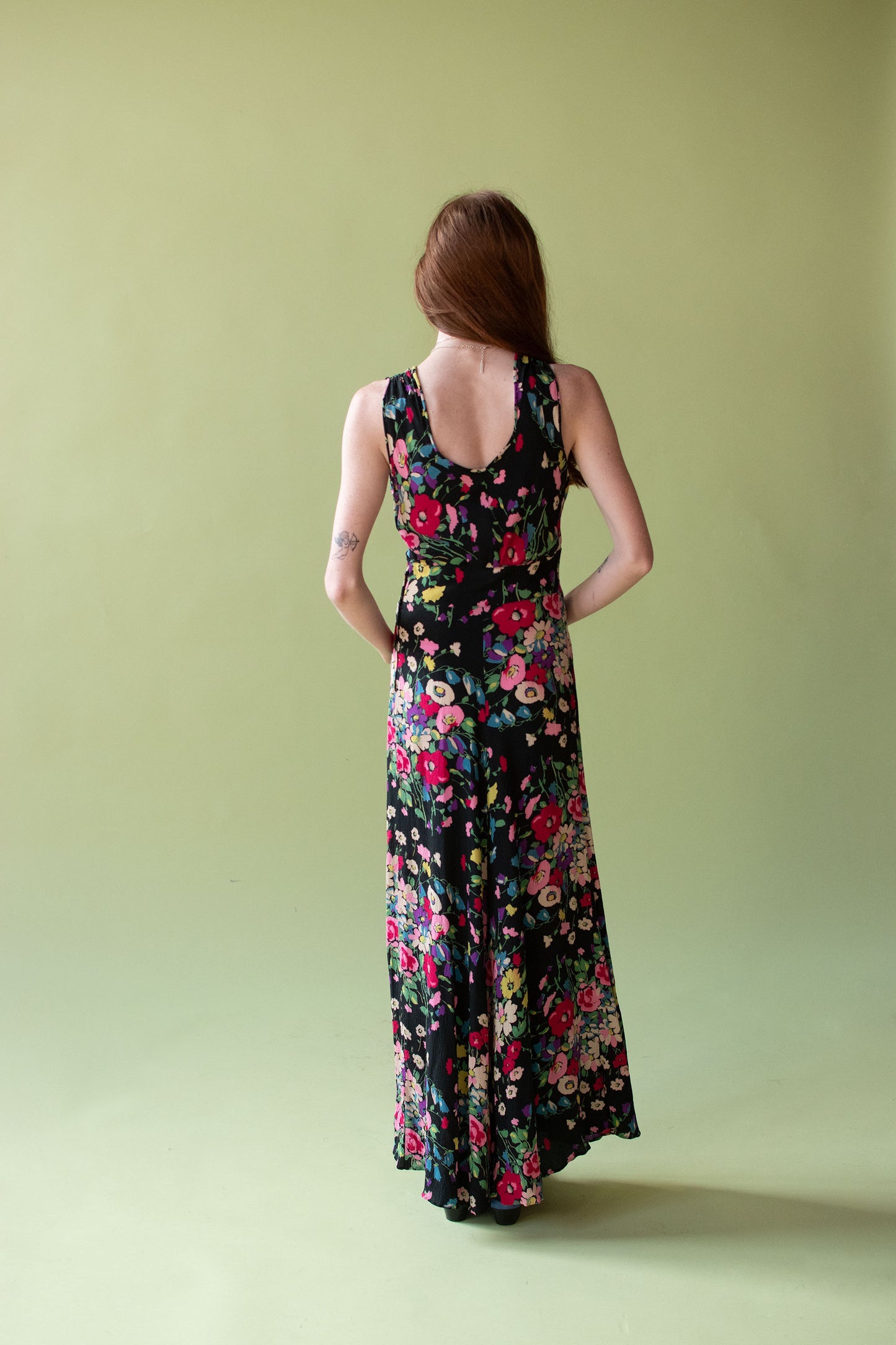 1930s Floral Print Crepe Dress