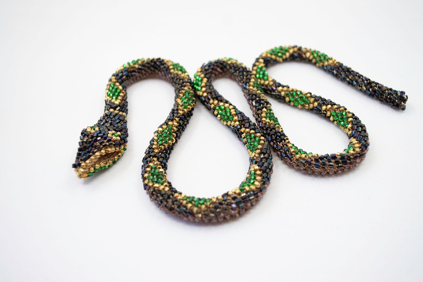 Bead Crochet Snake | 0il Slick w/ Emerald Diamonds