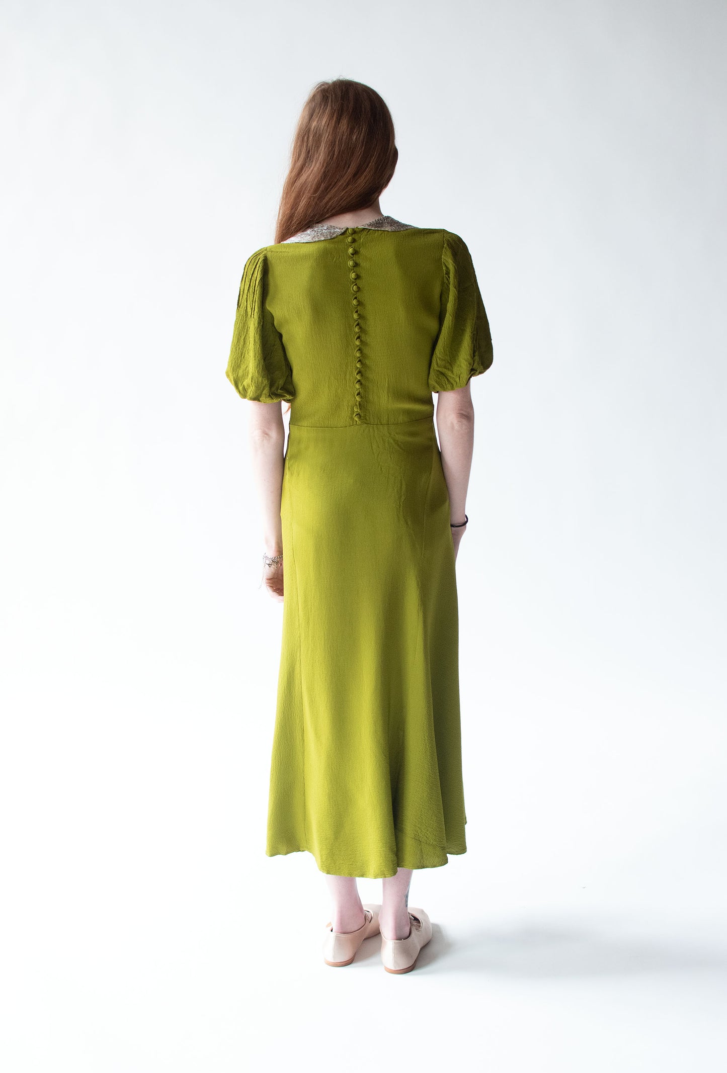 1930s Acid Green Crepe Dress