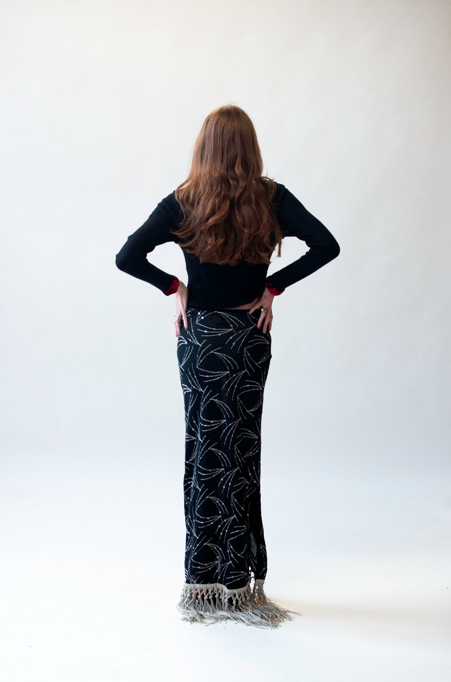 Black Knit Skirt w/ sequins and fringe | Voyage Invest in the Original