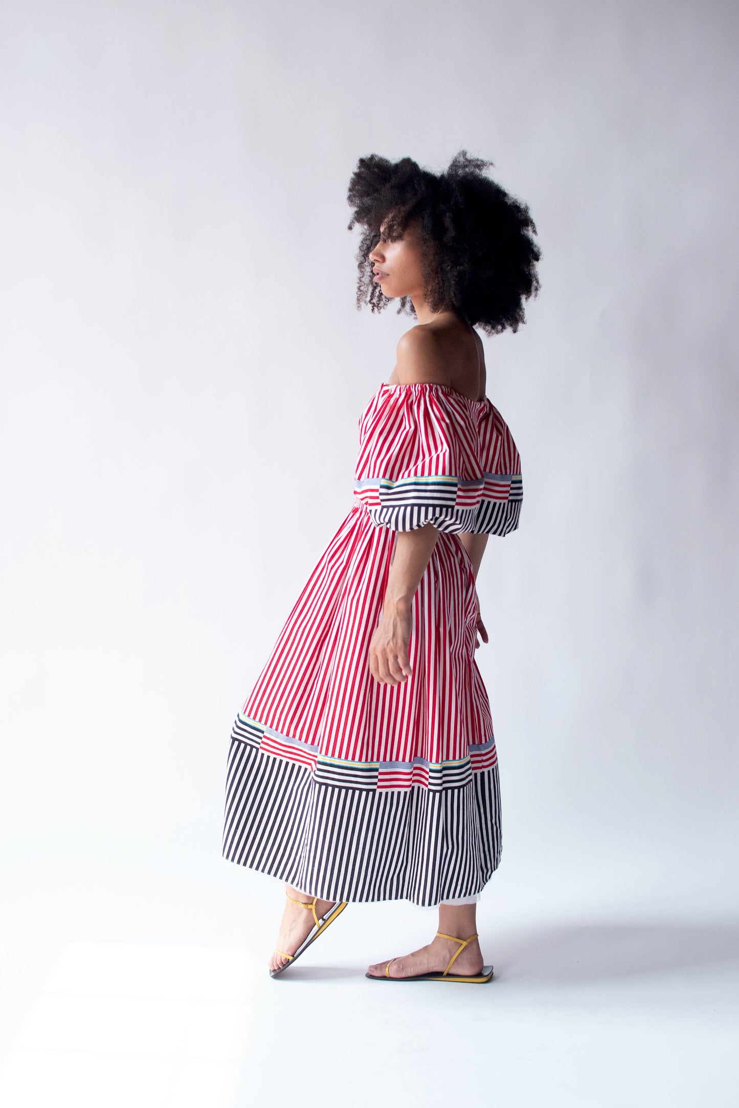 1980s Striped Puff Sleeve Dress | Victor Costa